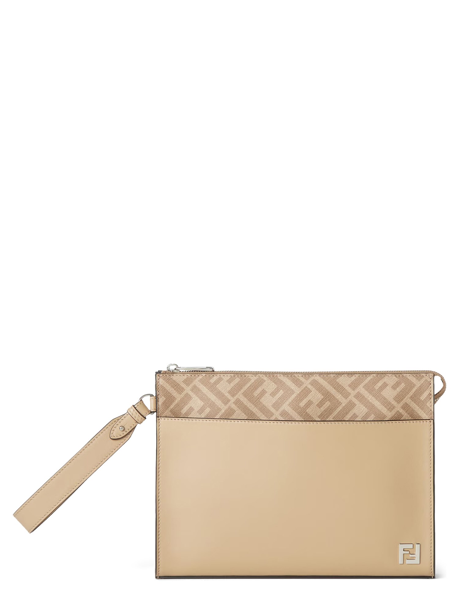Fendi Ff-motif Leather Clutch Bag In Neutral
