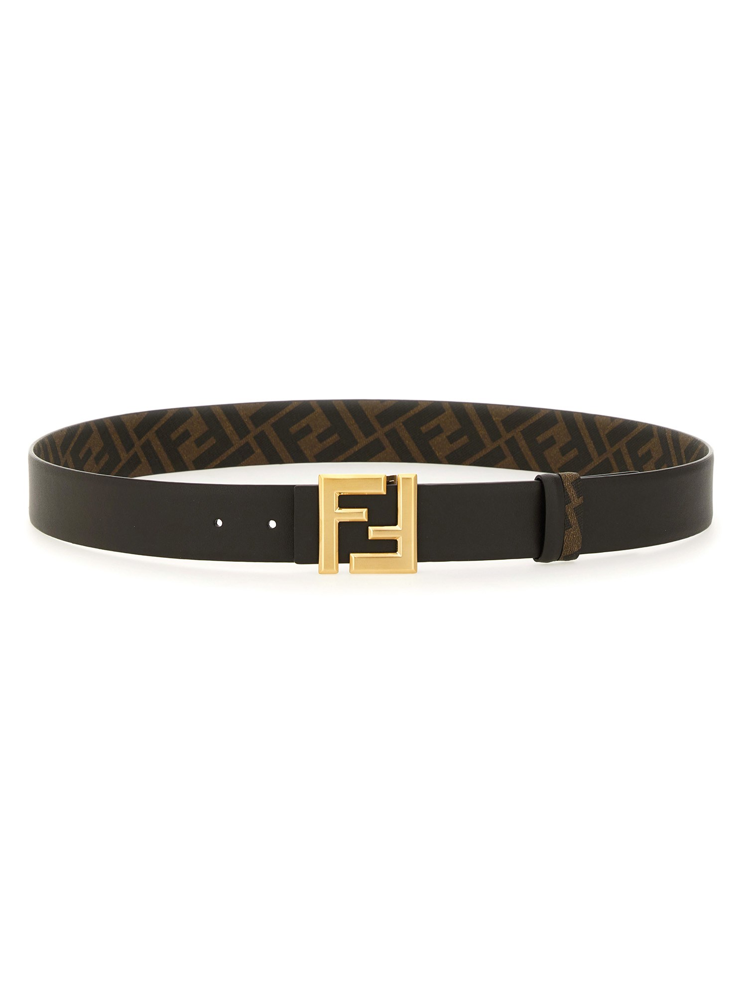 Fendi Ff Square Reversible Leather Belt In Brown