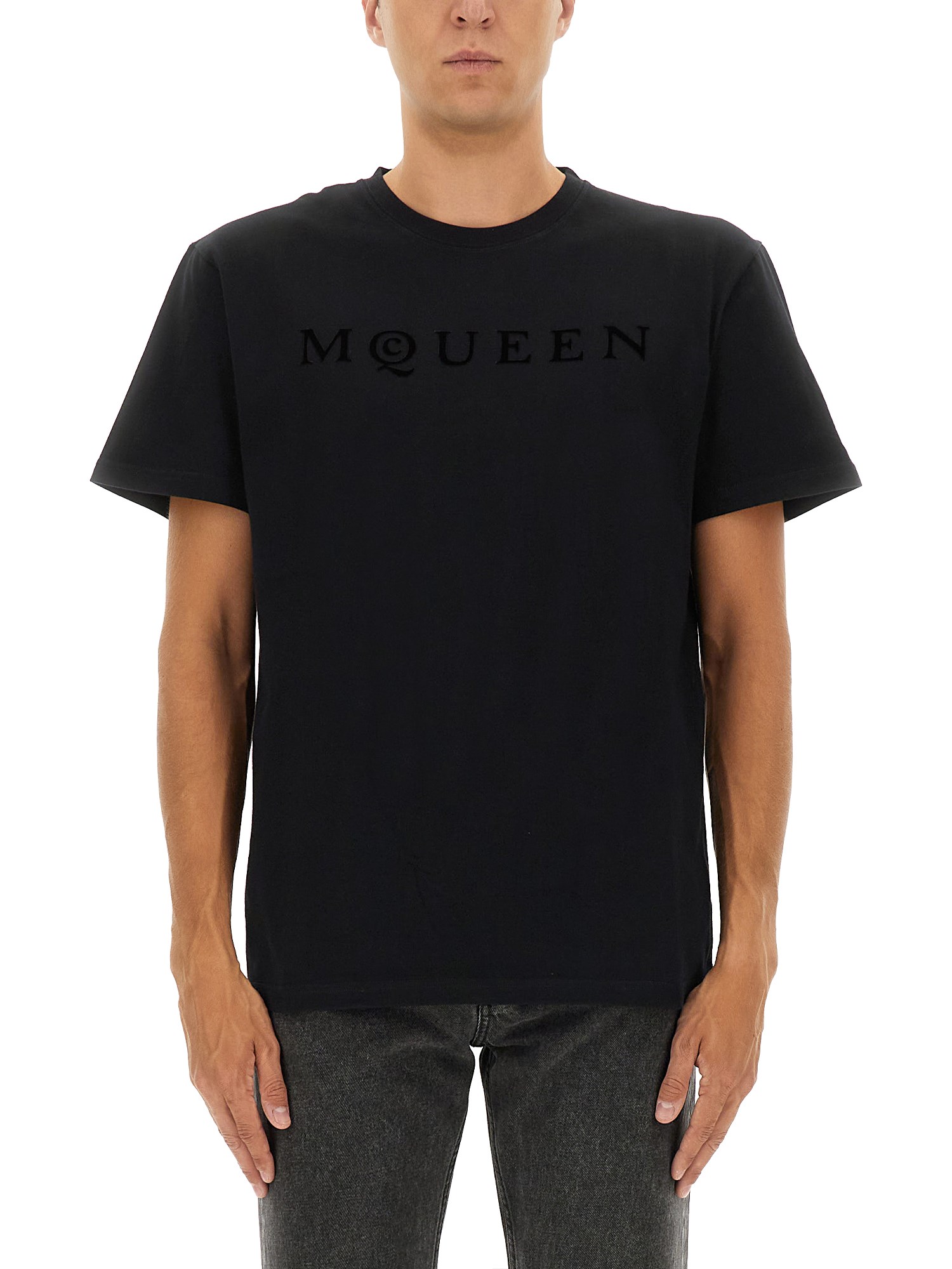 Alexander Mcqueen Crew Neck Short Sleeve Fitted T-shirt In Black