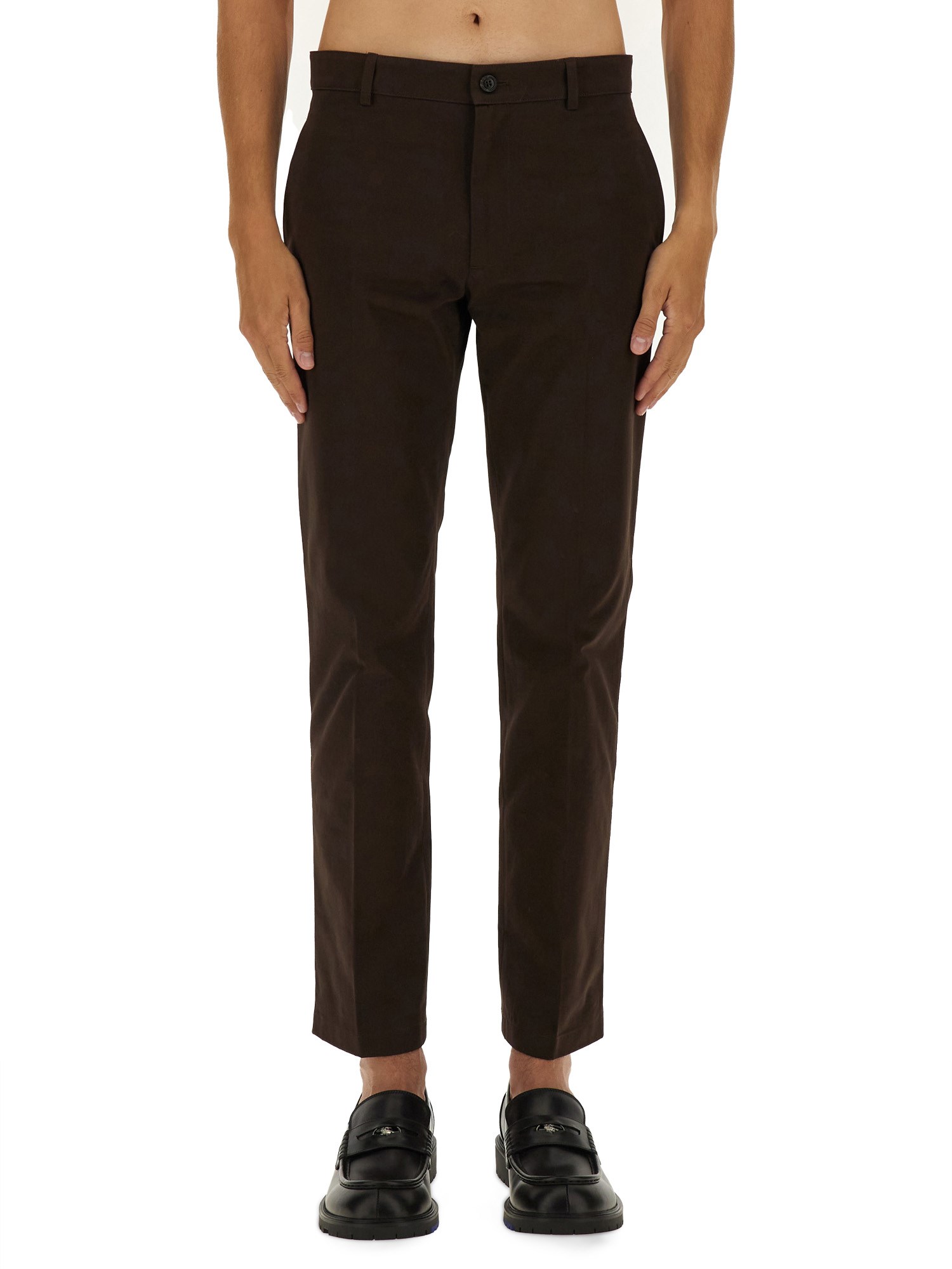 Burberry Cotton Chino Pants In Brown