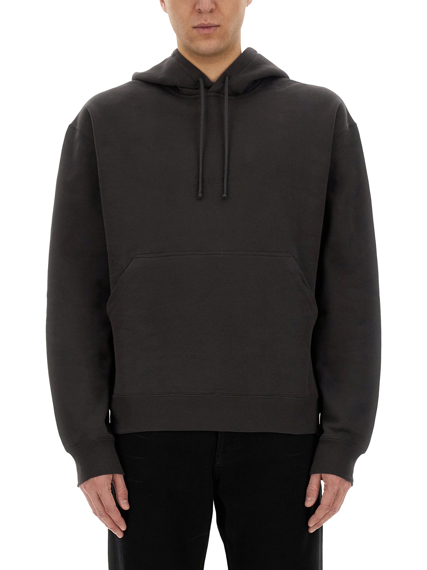 Saint Laurent Organic Cotton Sweatshirt With Frontal Logo Embroidery In Black