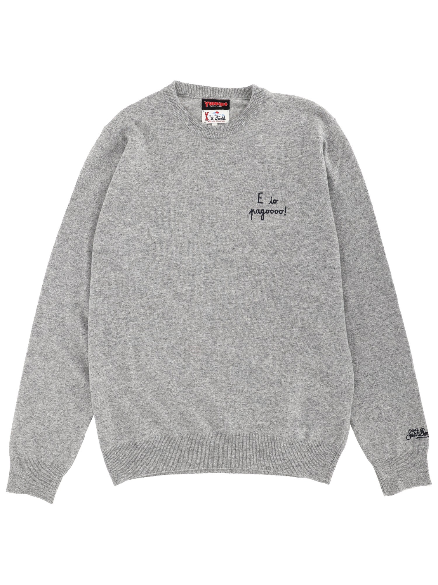 Mc2 Saint Barth Ribbed Cuff Crew Neck Sweater With Embroidery In Gray