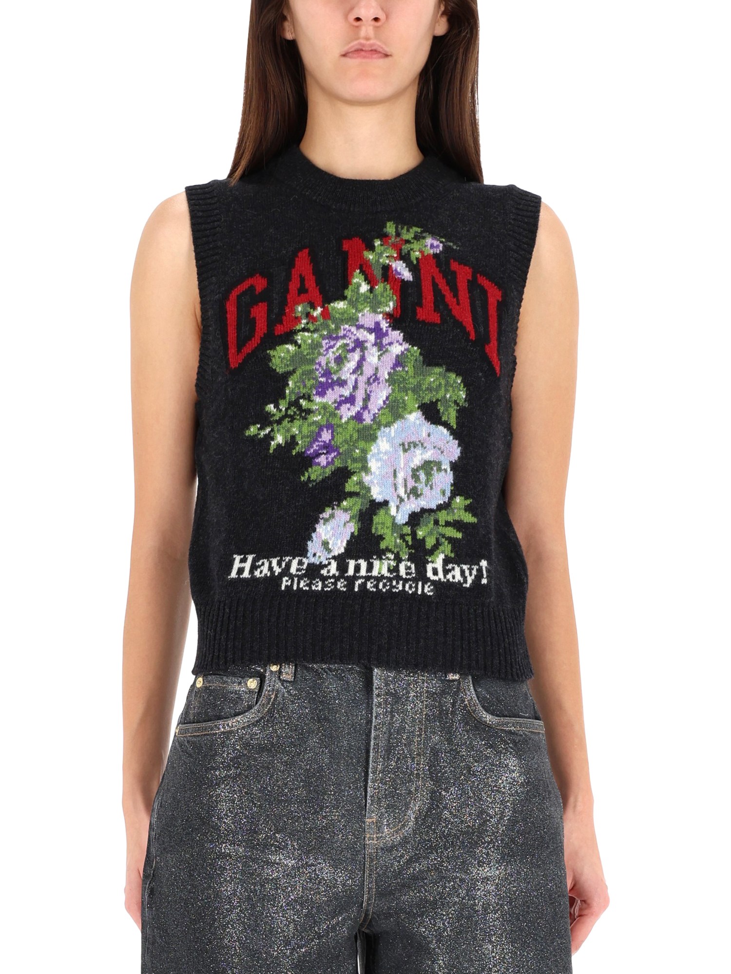 Ganni "rose" Vest In Black