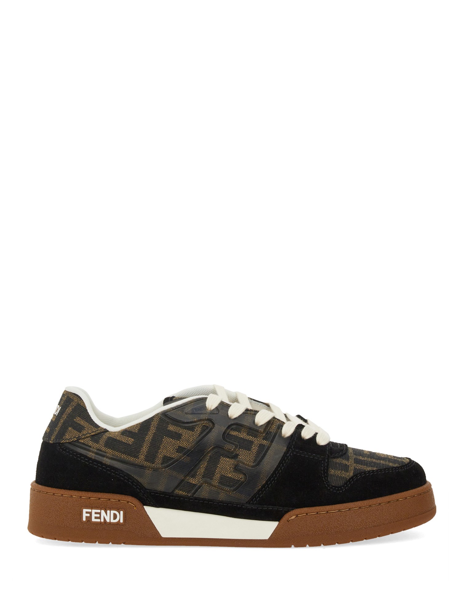 Fendi Match Suede Sneakers With Jacquard Ff Fabric Inserts In Black