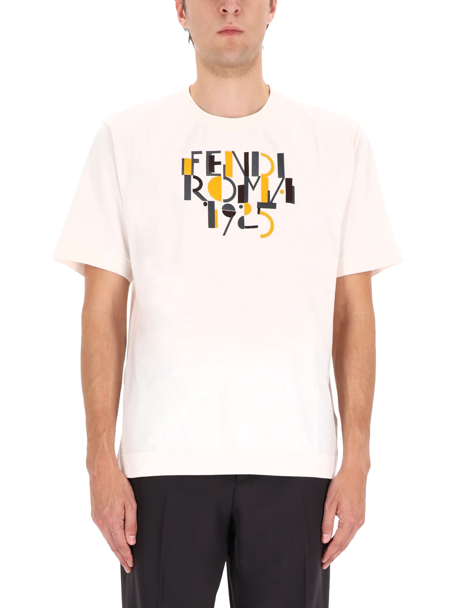 Fendi Roma 1925 Print Cotton T-shirt Clothing In White