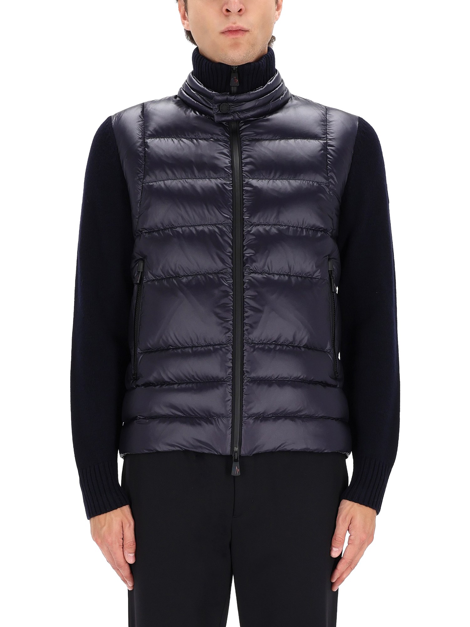 Moncler Padded Wool Cardigan In Blue