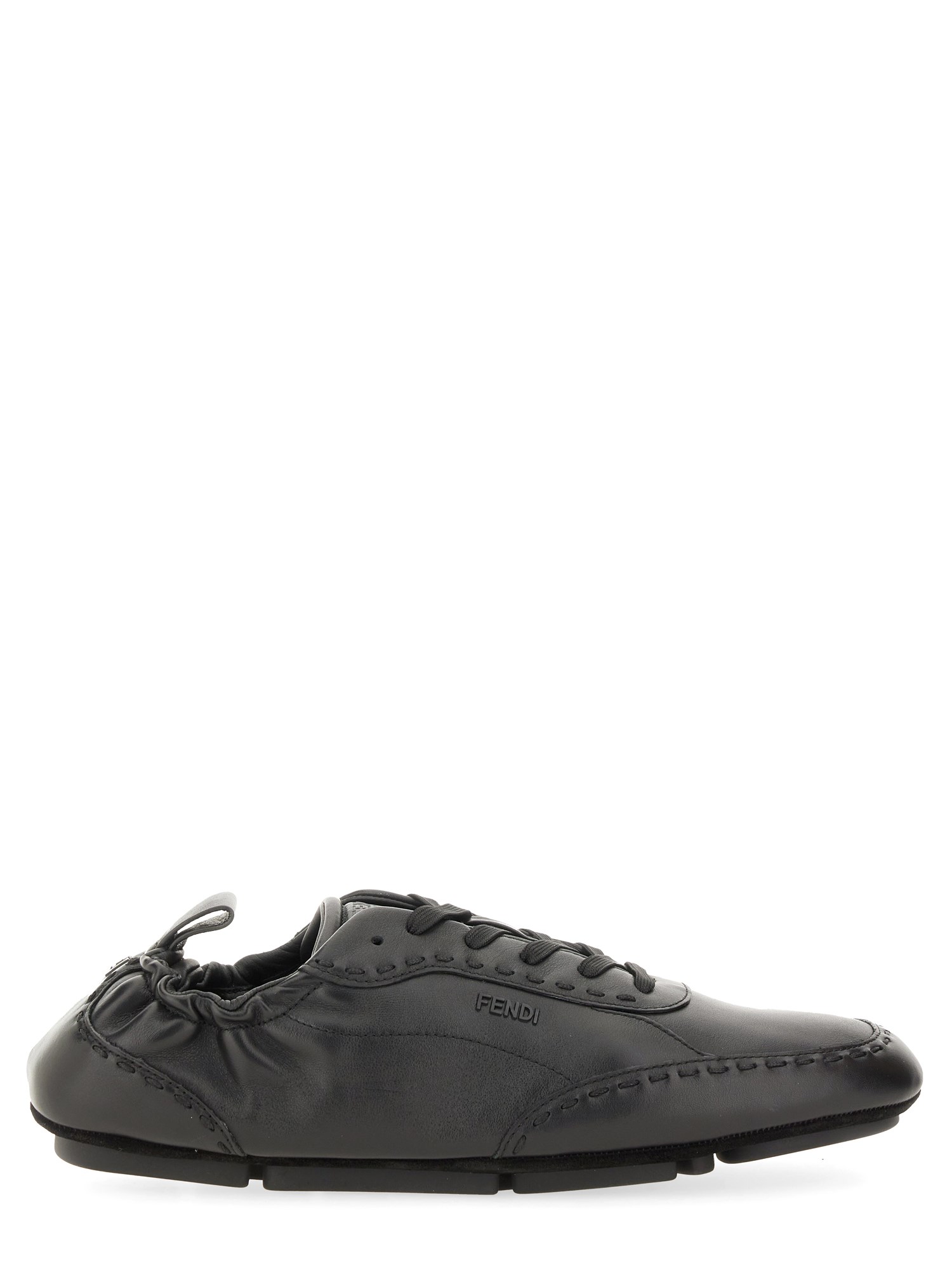 Fendi Calf Leather Sneakers With Subtle Branding In Black