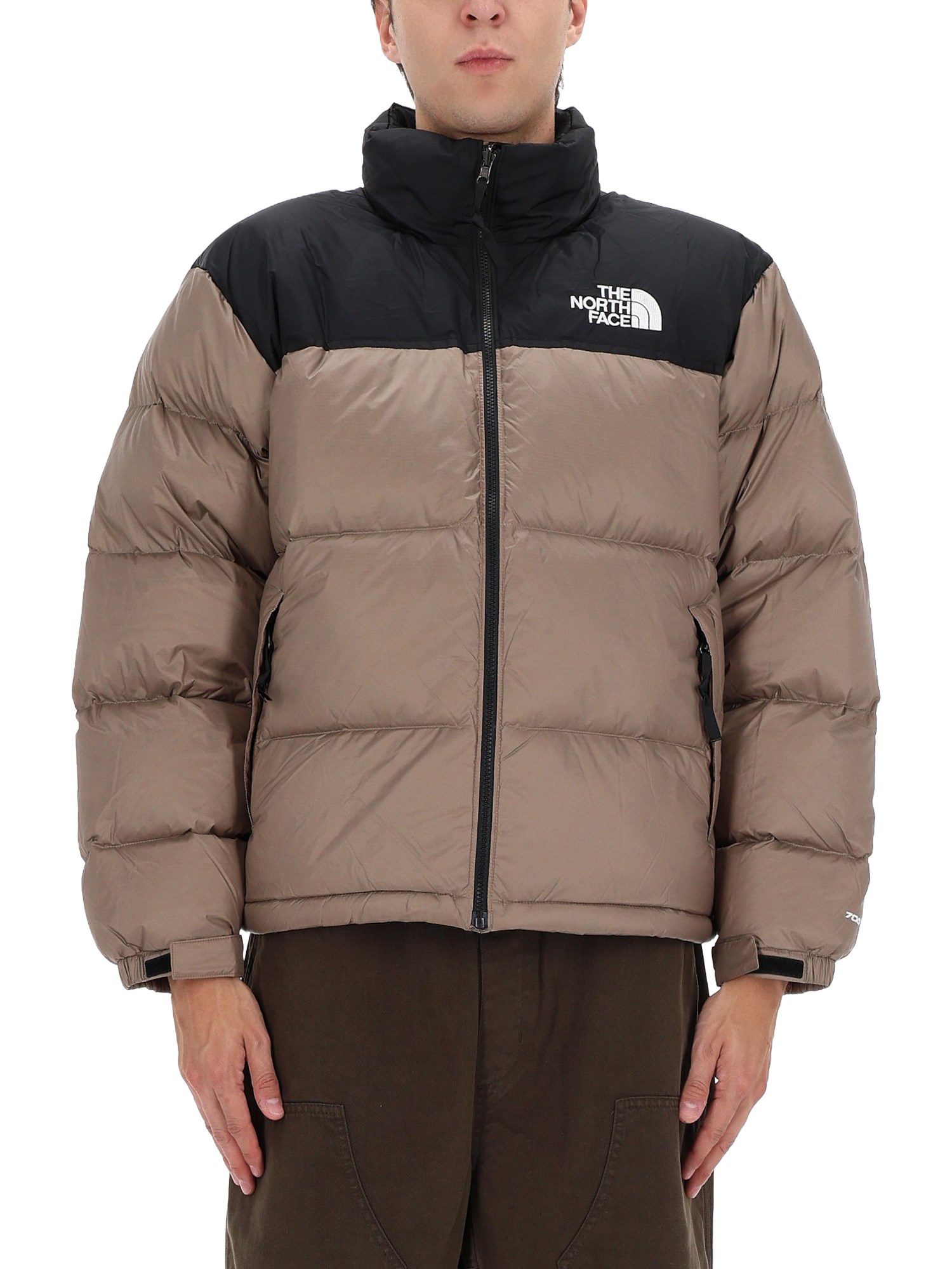 The North Face Beige And Black Short Down Jacket With Logo  In Brown