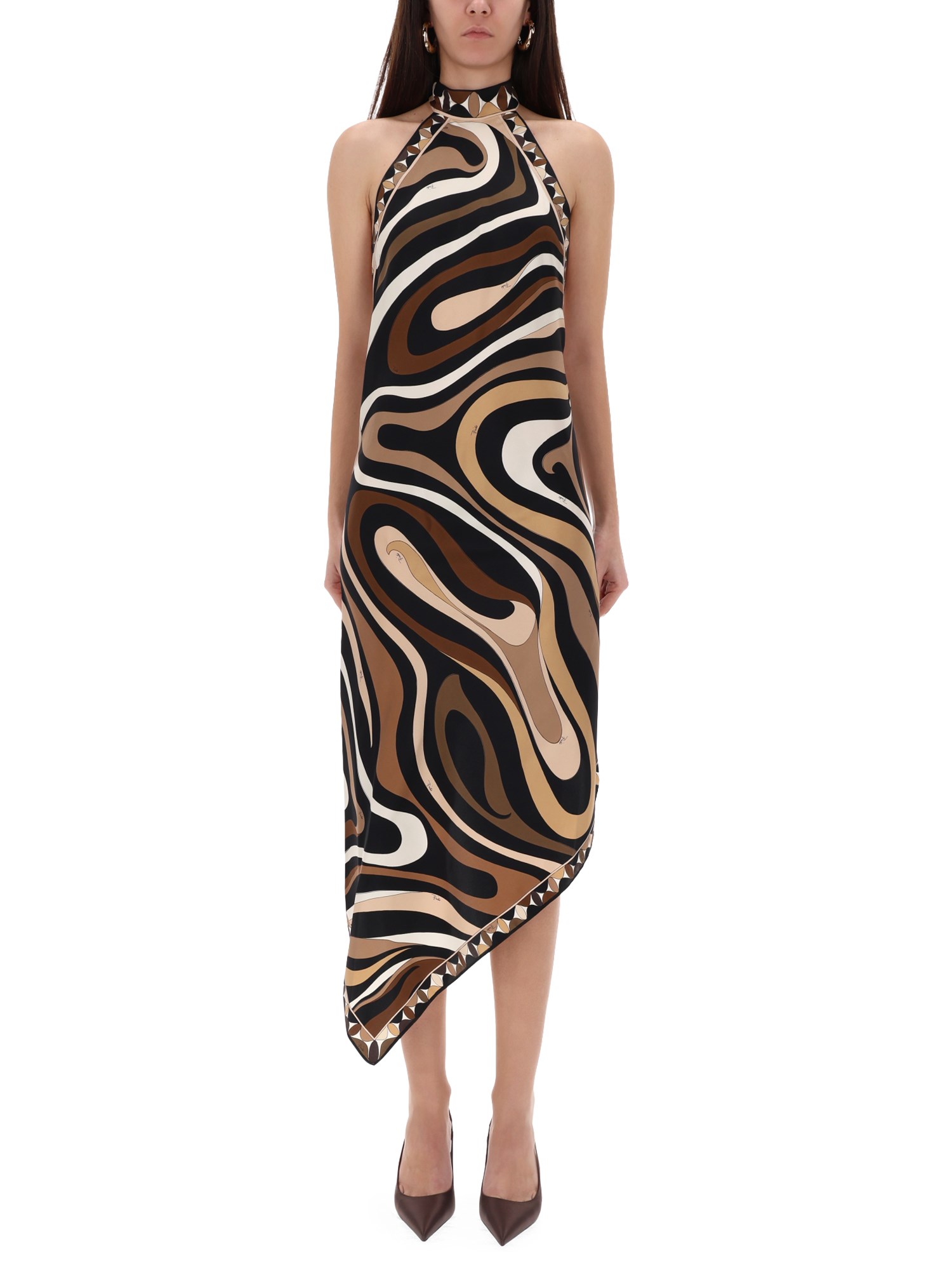 Pucci Midi Dress With "marble" Print In Gold