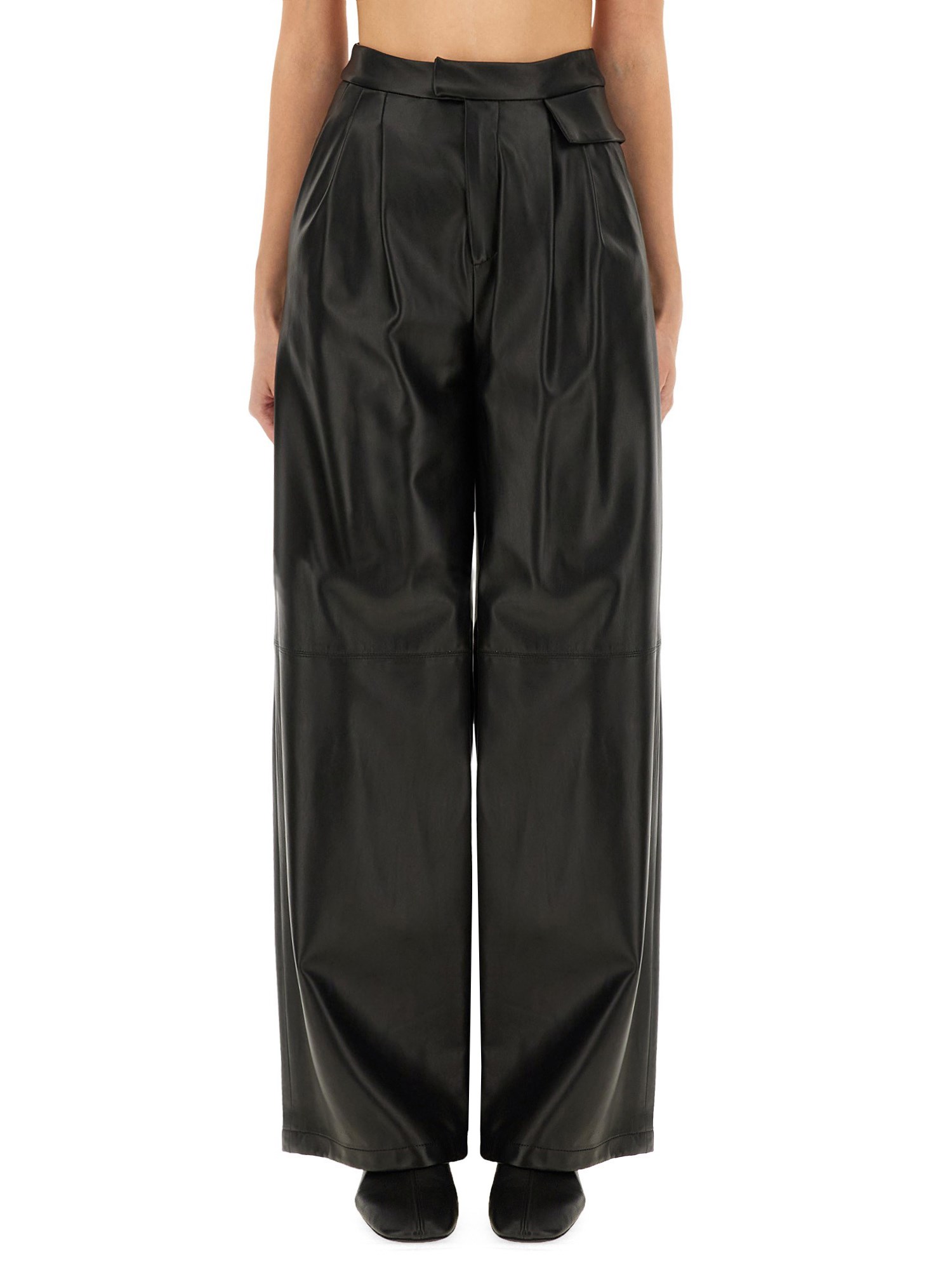 Zona20 Milano Straight-leg Sheepskin Leather Pants With Structured Waistband In Black