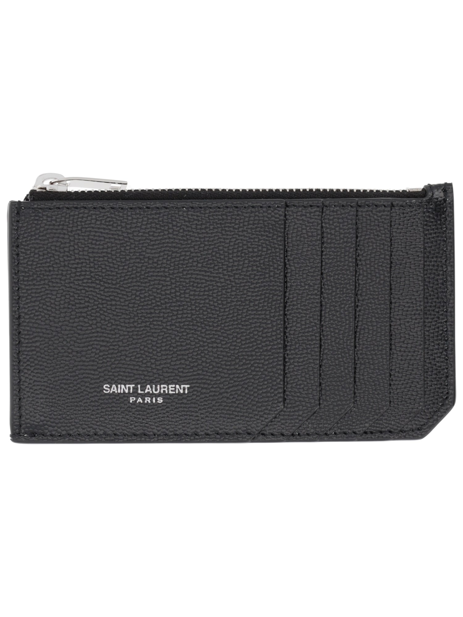 Saint Laurent Fragments Zipped Card Case In Grain De Poudre Leather Accessories In Black
