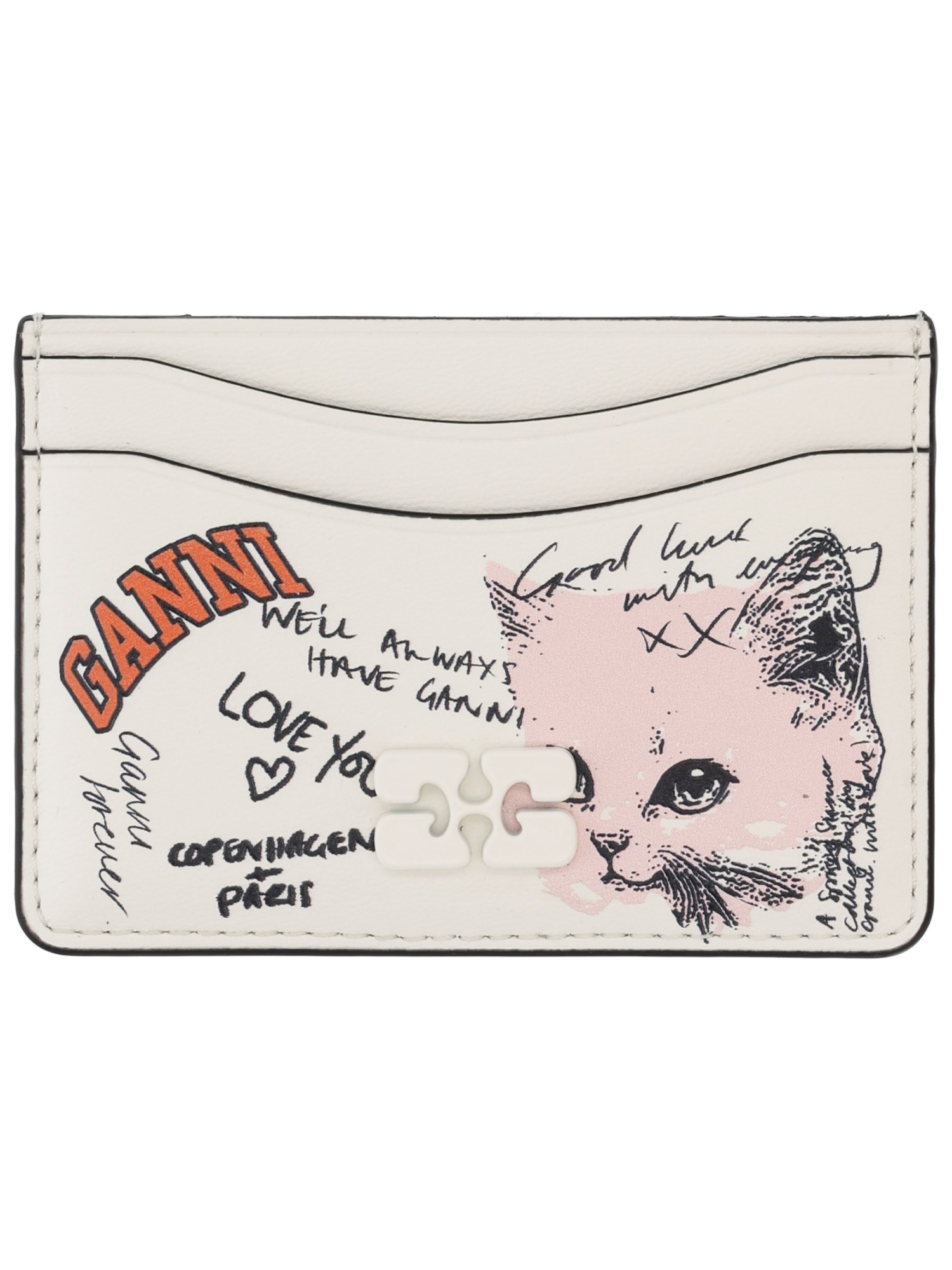 Ganni Card Holder With Logo And Print In White