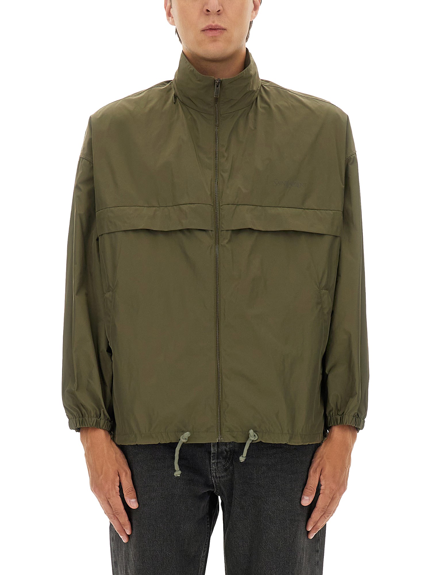 Saint Laurent Water-repellent Windbreaker Jacket In Nude