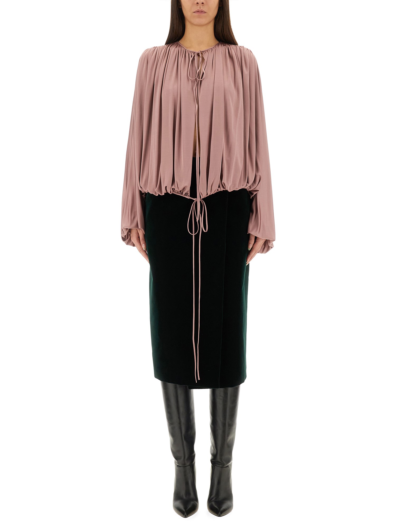 Saint Laurent Fluid Knit Blouse In Pink