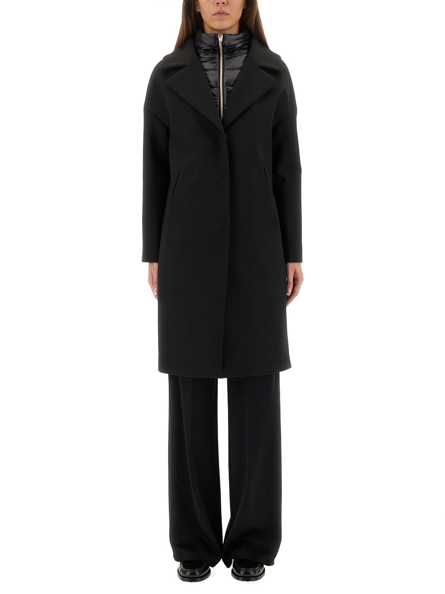 Herno Wool Coat With Technical Bib In Black
