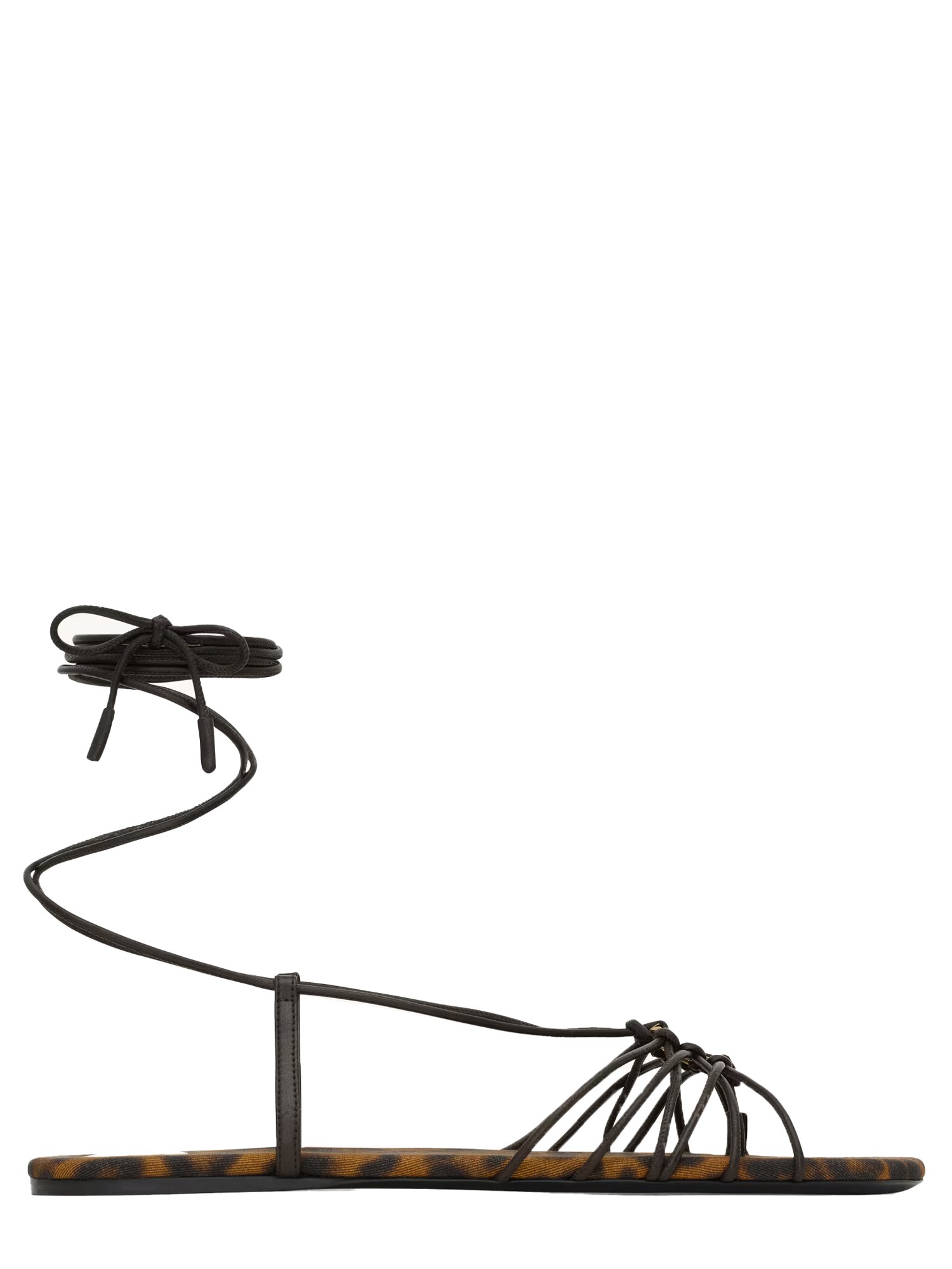 Saint Laurent Babylone Lace-up Flat Sandals In Animal Print