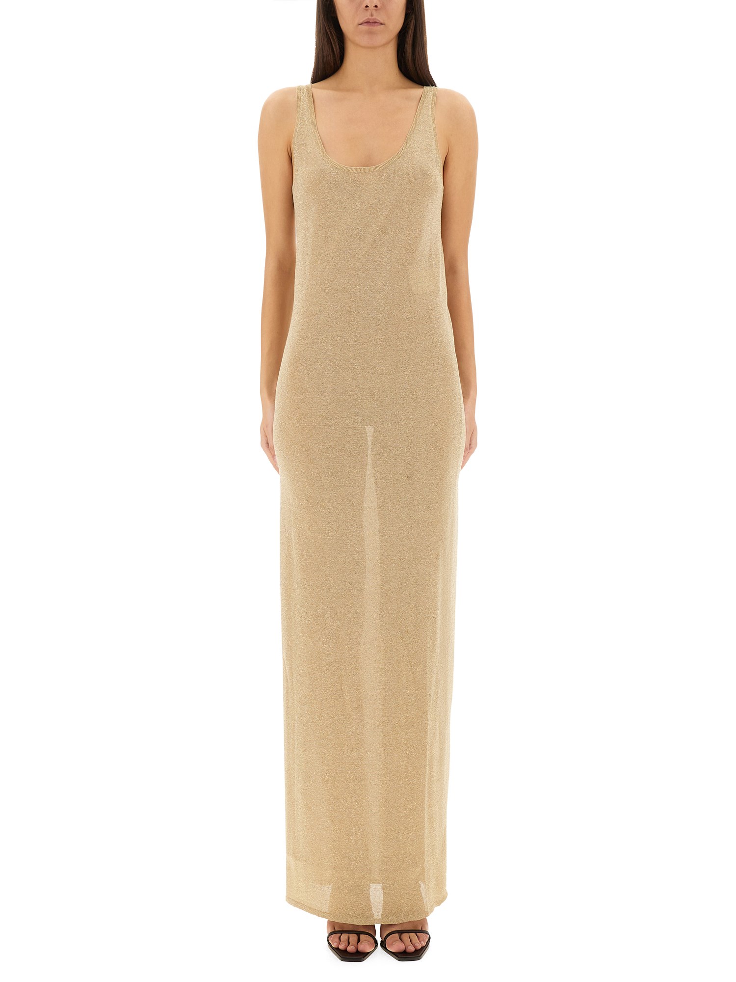 Saint Laurent Lurex Knit Dress In Gold