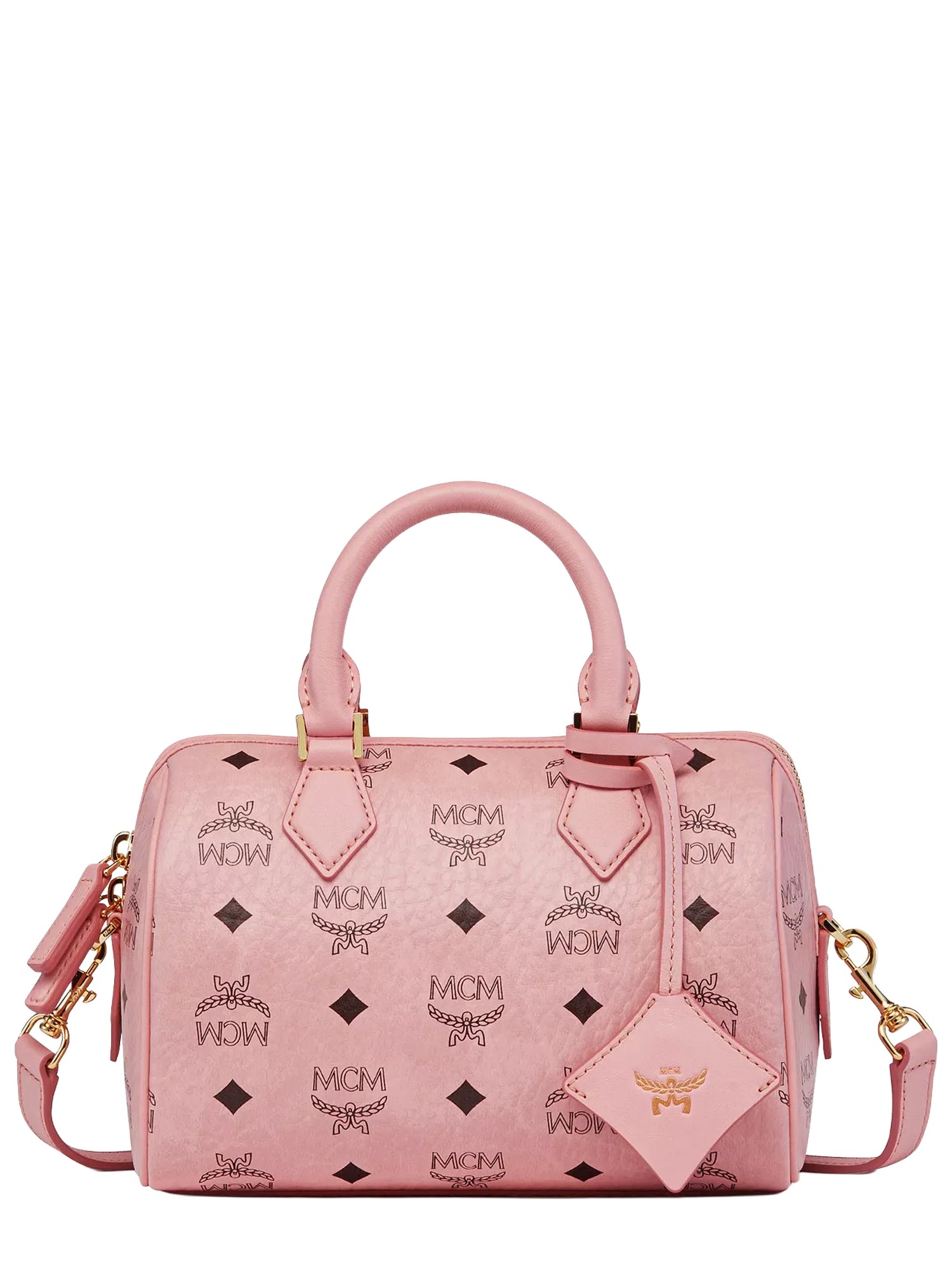 Mcm Structured Top Handle Handbag With Detachable Strap In Pink