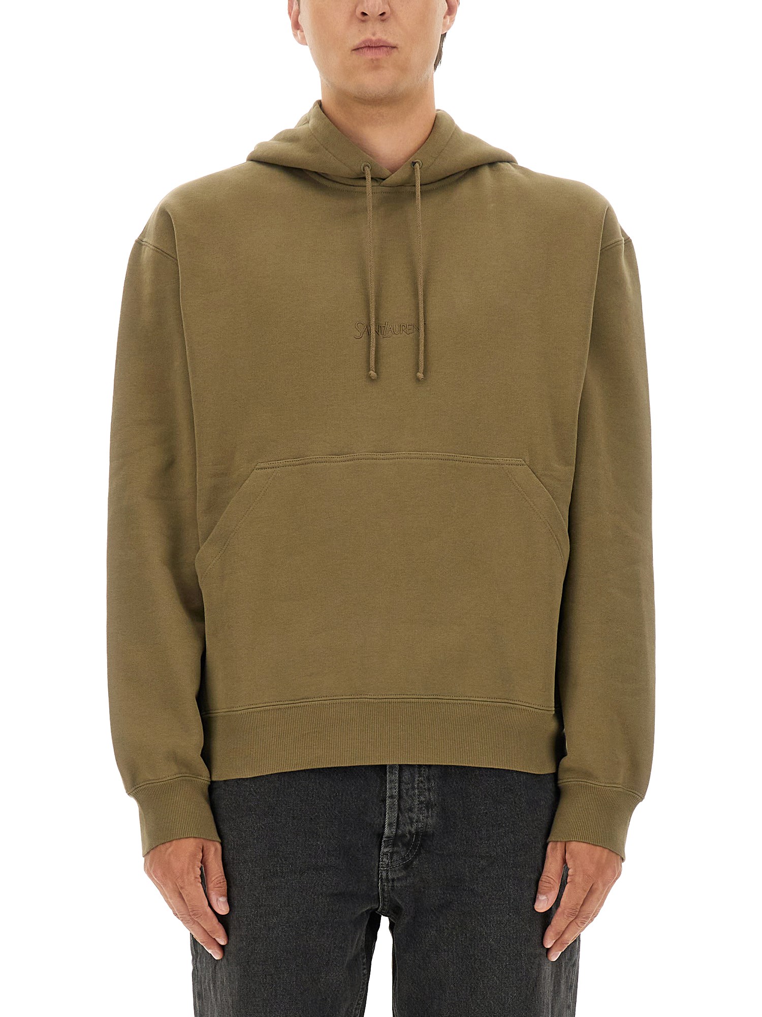 Saint Laurent Hooded Sweatshirt With Logo In Nude
