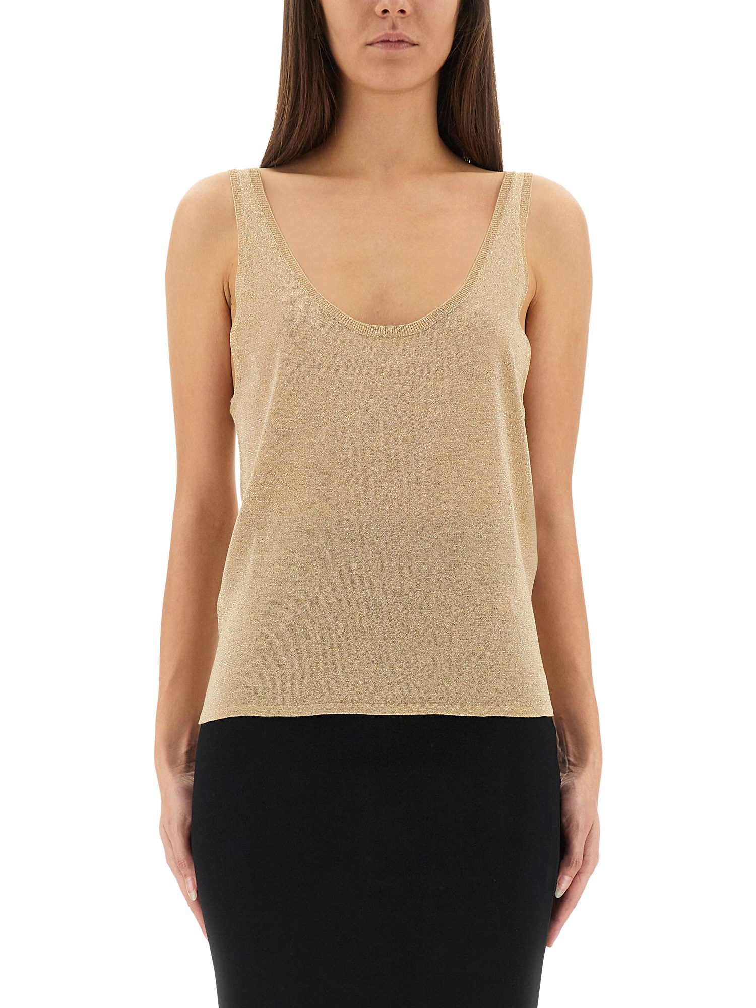 Saint Laurent Lurex Knit Tank Top In Gold