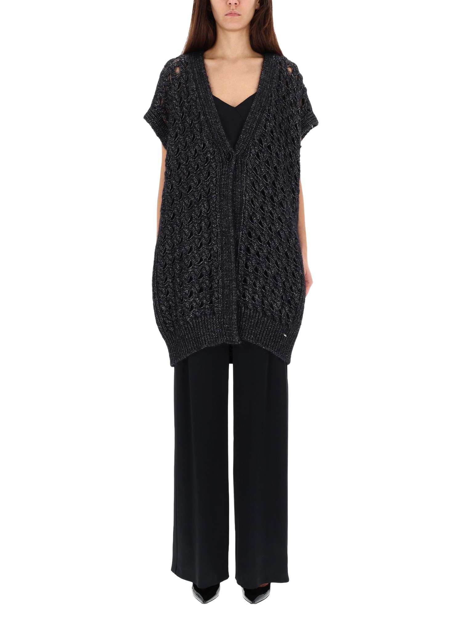 Herno Longline V Neck Short Sleeve Vest In Black