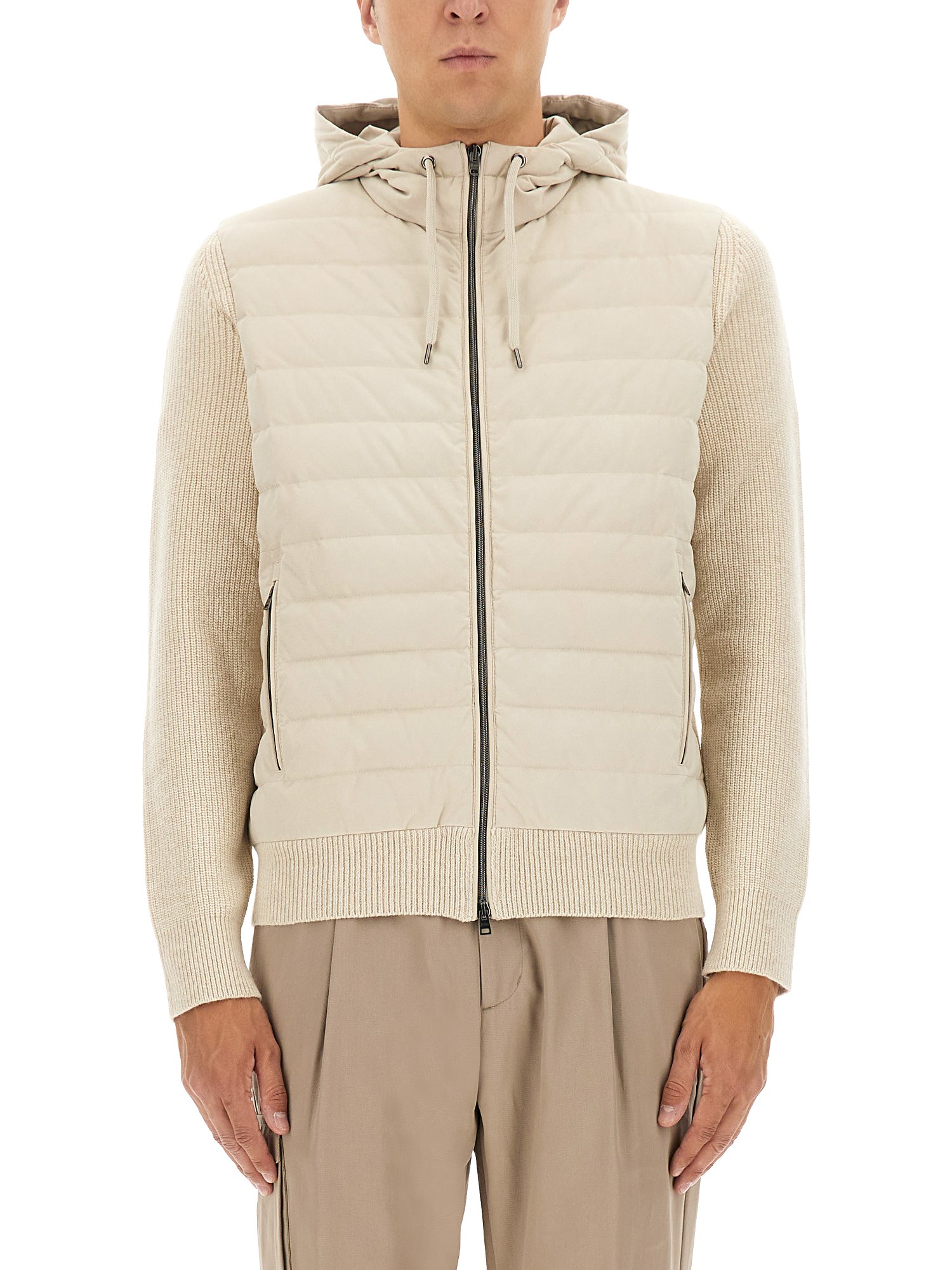 Herno Quilted Microfibre And Ribbed Wool Down Hooded Jacket In White