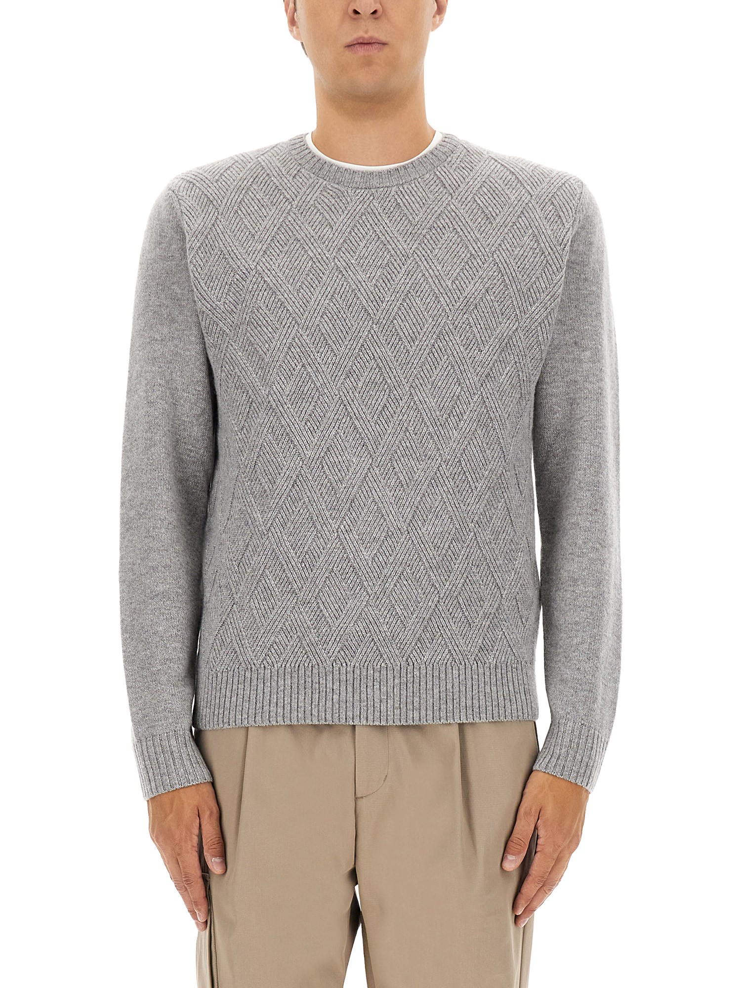 Herno Textured Knit Crew Neck Cashmere Sweater In Gray