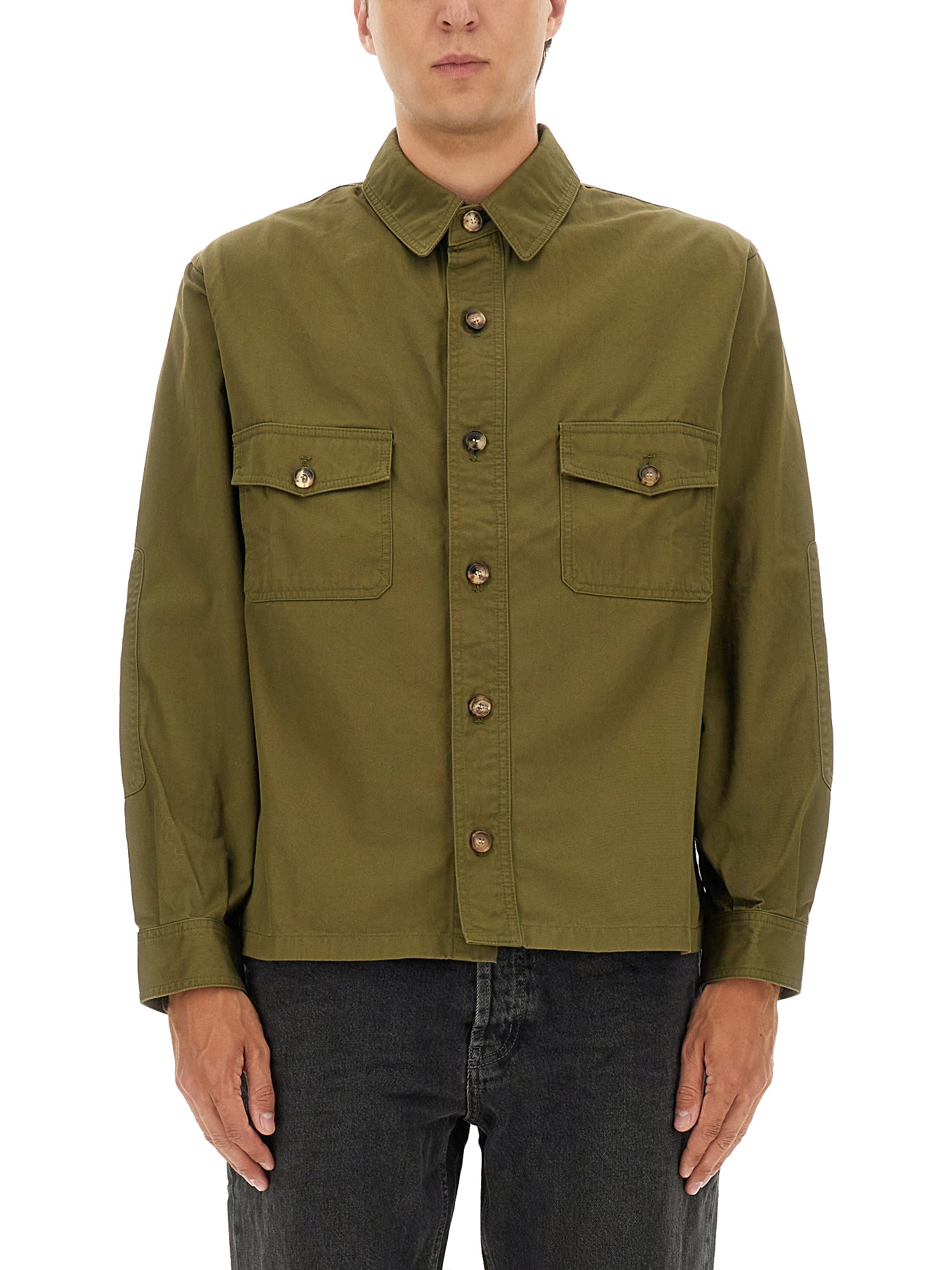 Saint Laurent Cotton Twill Overshirt In Green