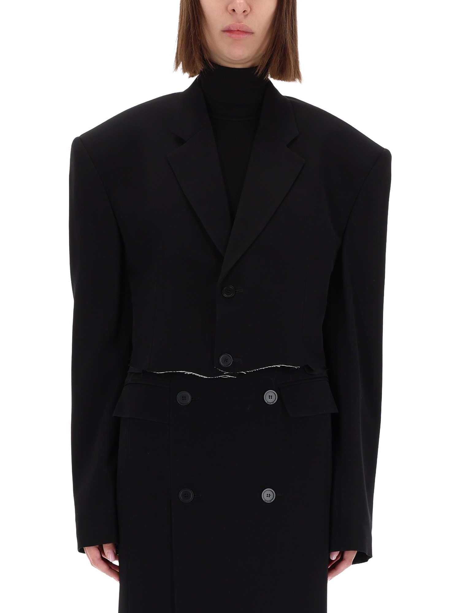 Balenciaga Single Breasted Cut Off Jacket In Black