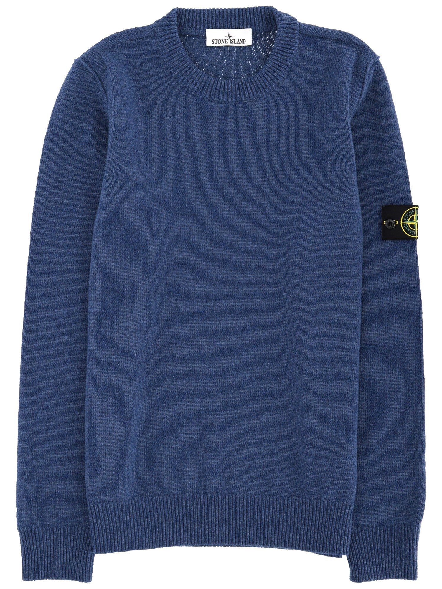 Stone Island Wool Crew Neck Long Sleeve Sweater In Blue