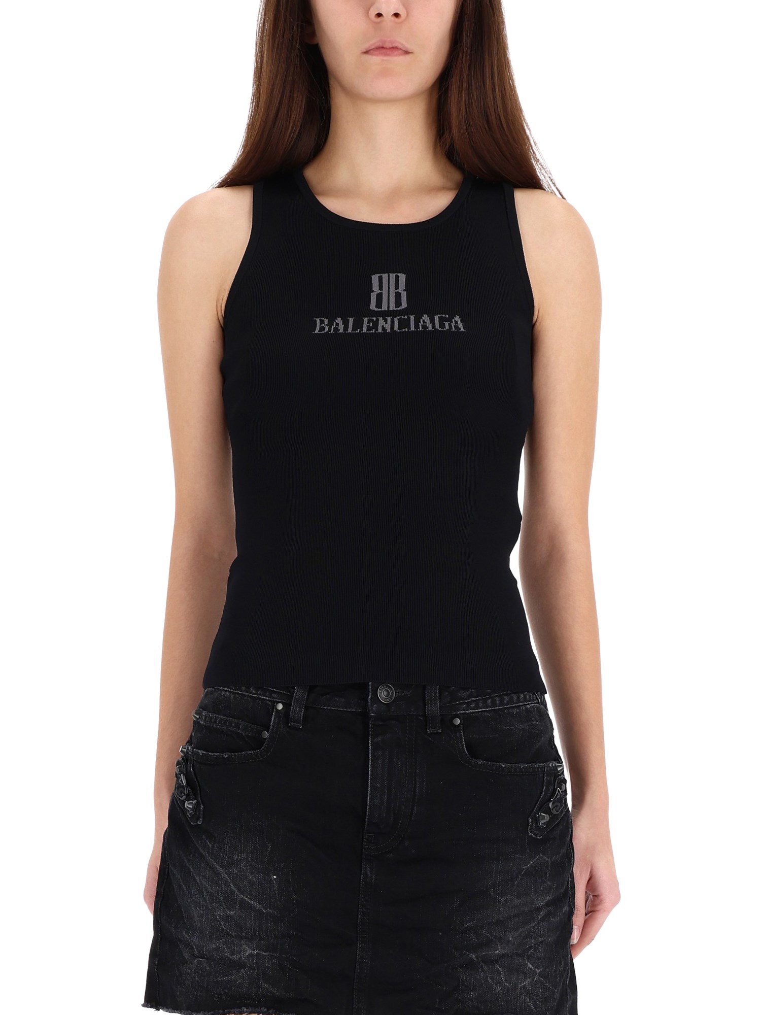 Balenciaga Black Nano Bb Tank Top In Black