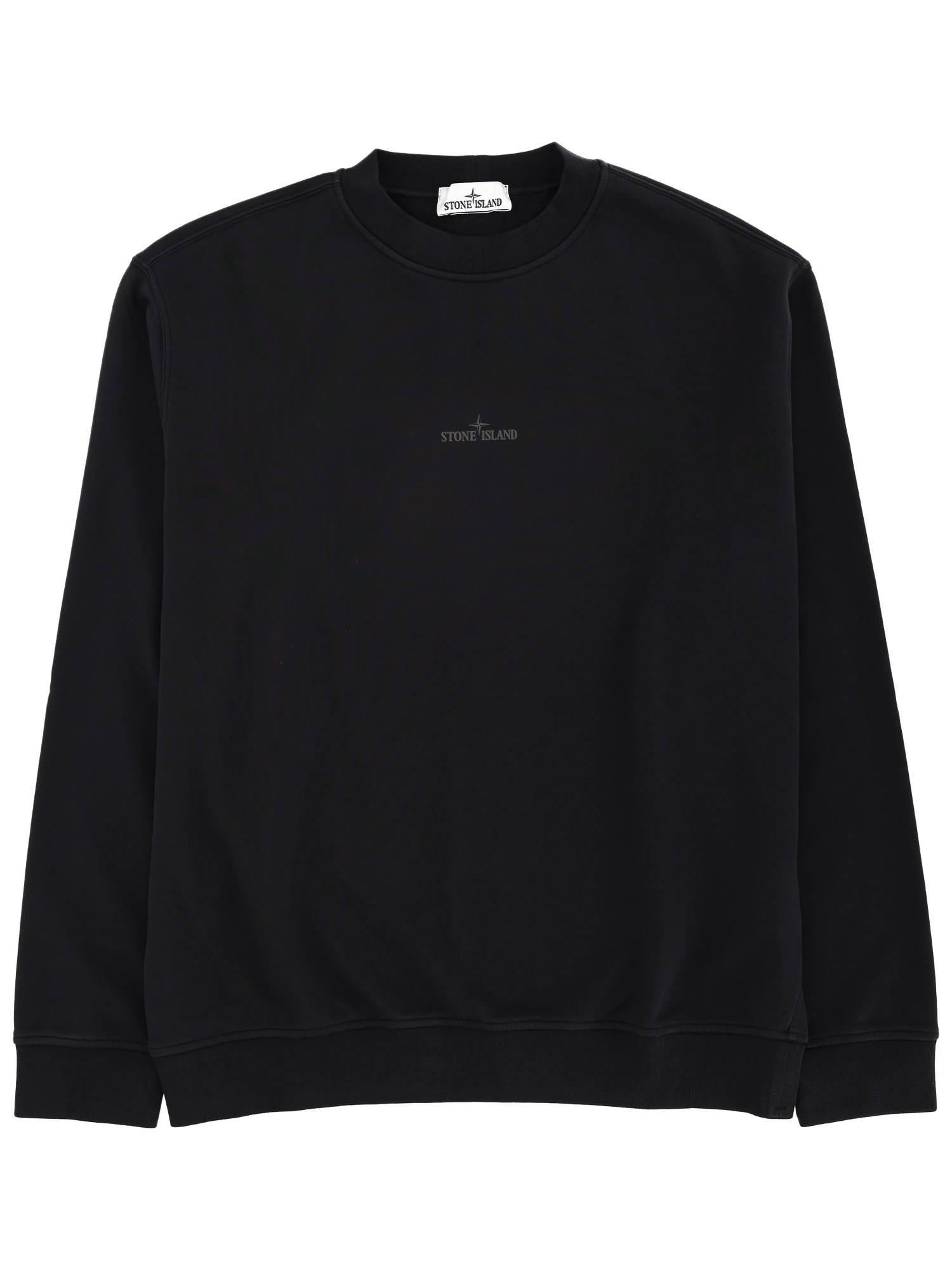 Stone Island Crew Neck Long Sleeve Ribbed Sweater In Black