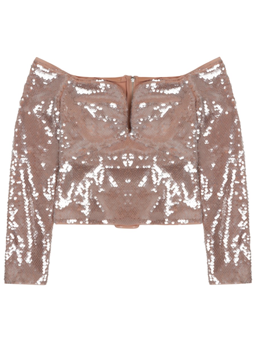 TOP SMANICATO CON PAILLETTES