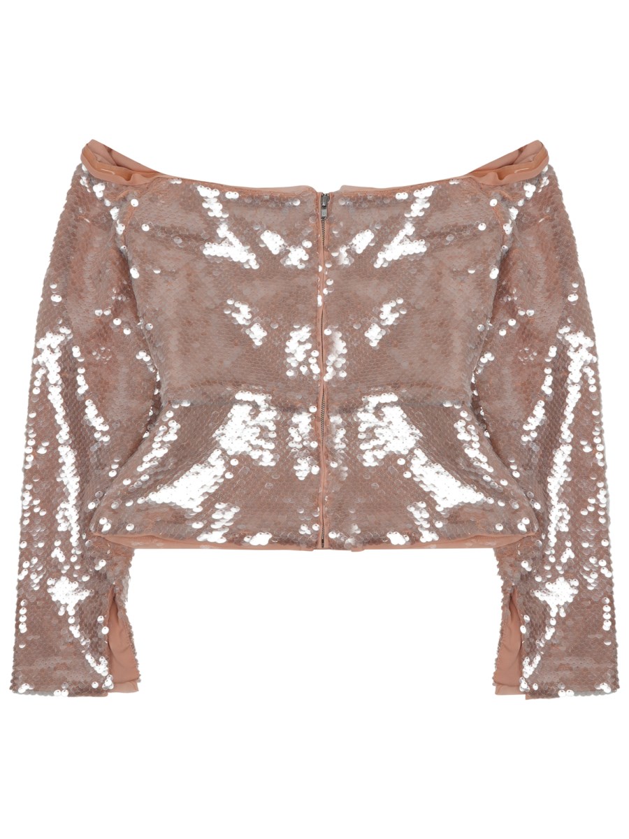 TOP SMANICATO CON PAILLETTES