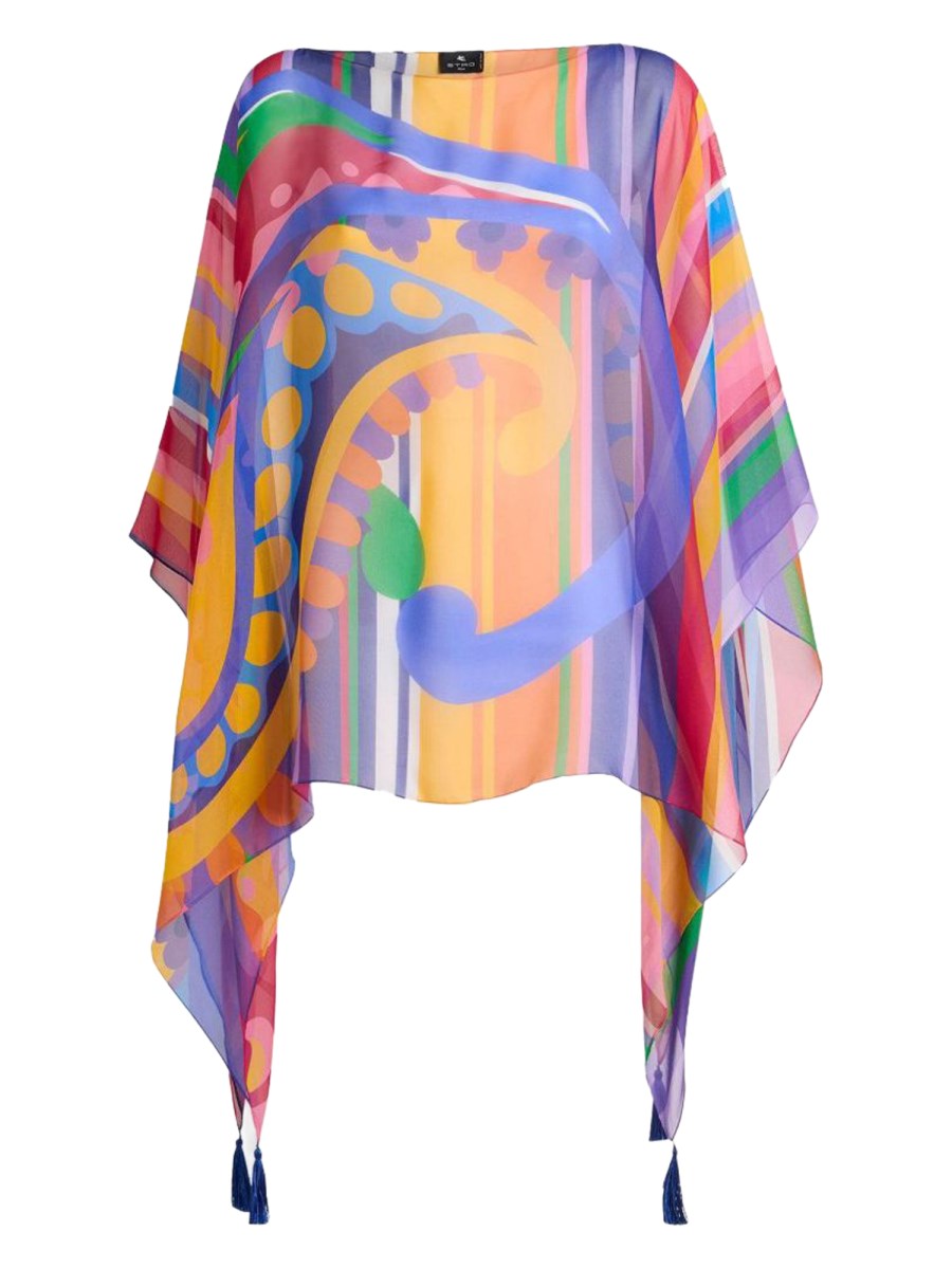 TOP PONCHO IN SETA CON STAMPA PAISLEY