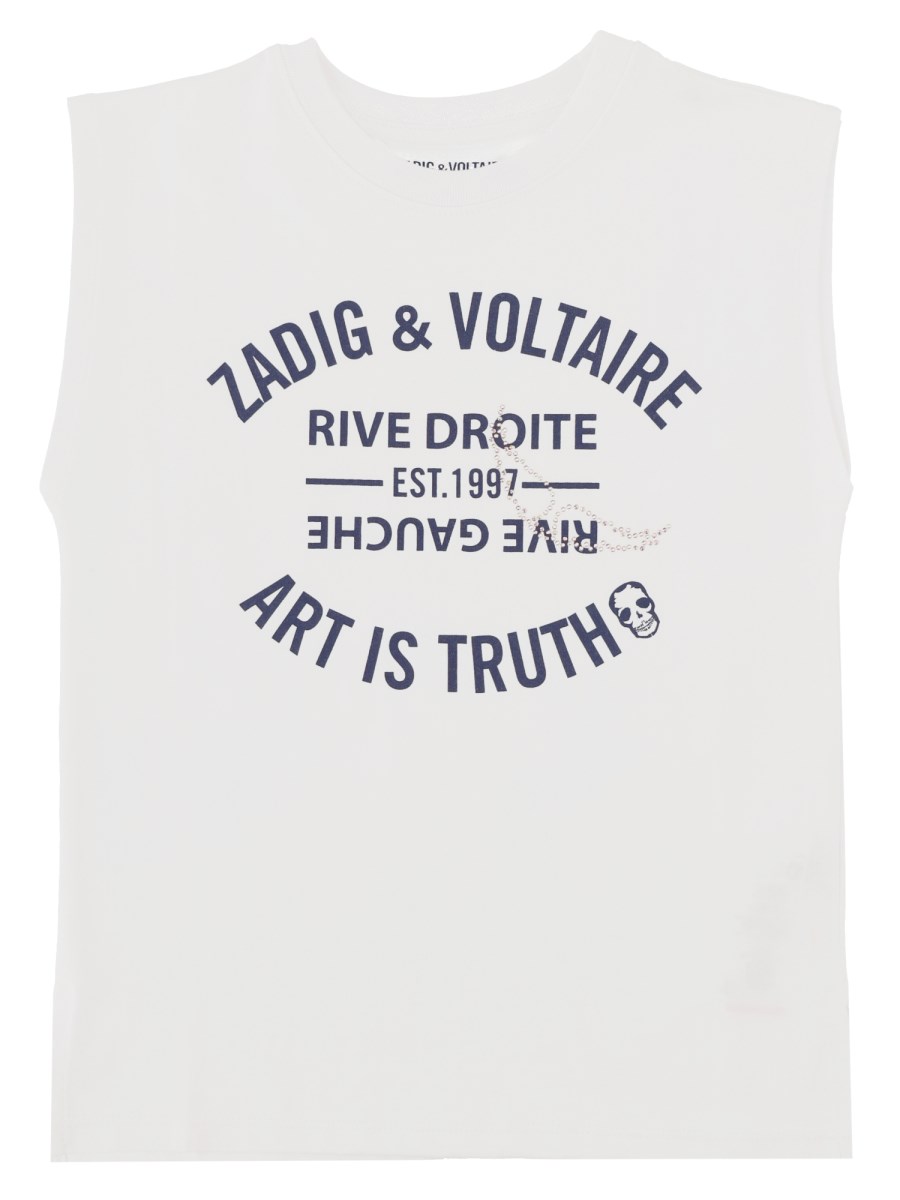 T-SHIRT SENZA MANICHE CON STAMPA LOGO