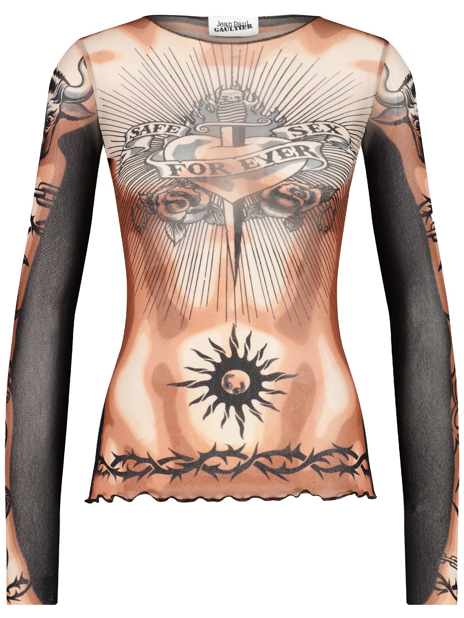 jean paul gaultier "safe sex tatoo" print top