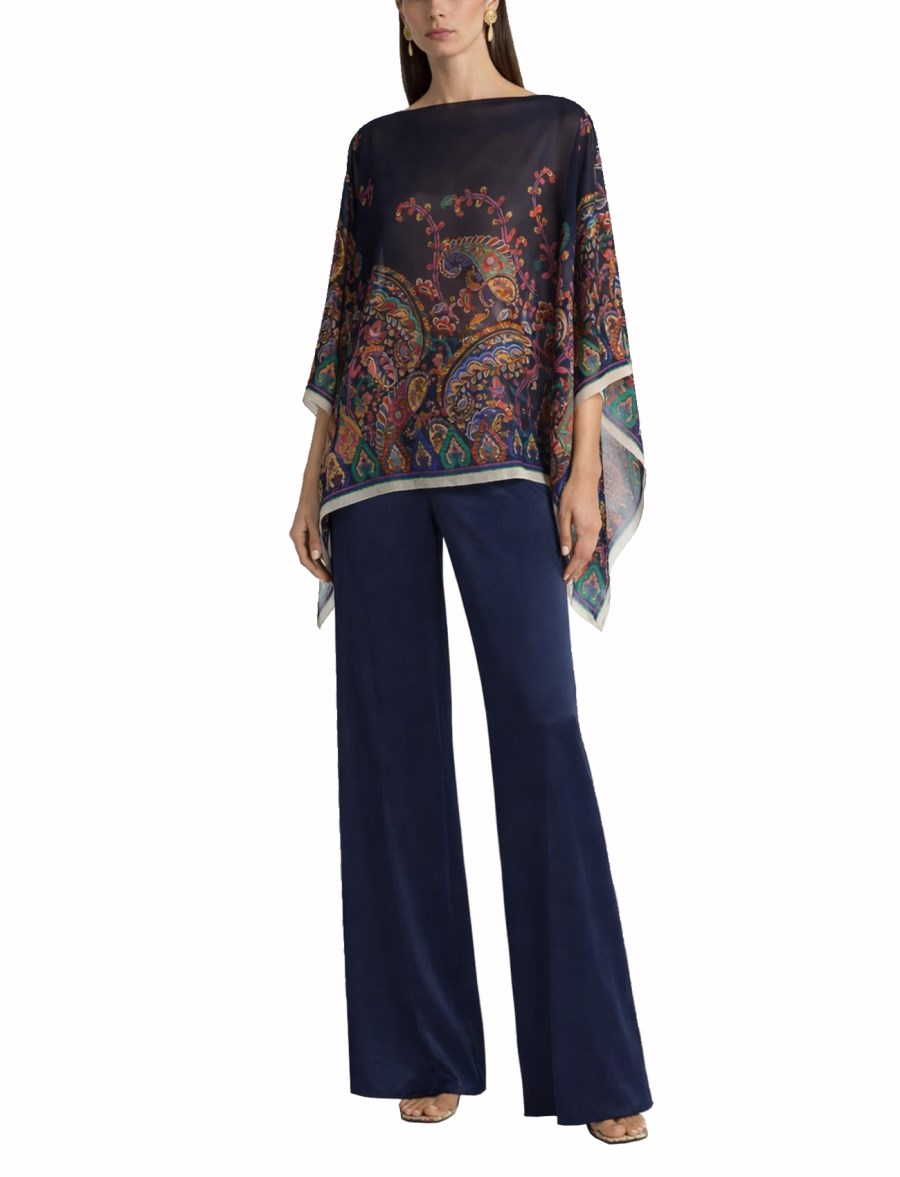 TOP PONCHO IN SETA CON STAMPA PAISLEY