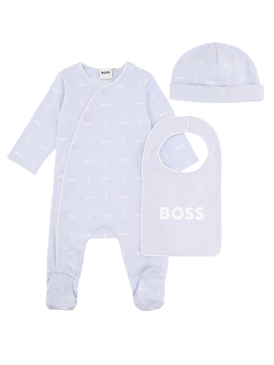 Set pigiama intero bavaglino e cappellino logato