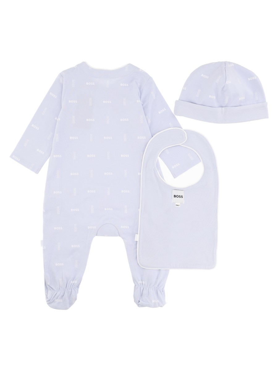 Set pigiama intero bavaglino e cappellino logato