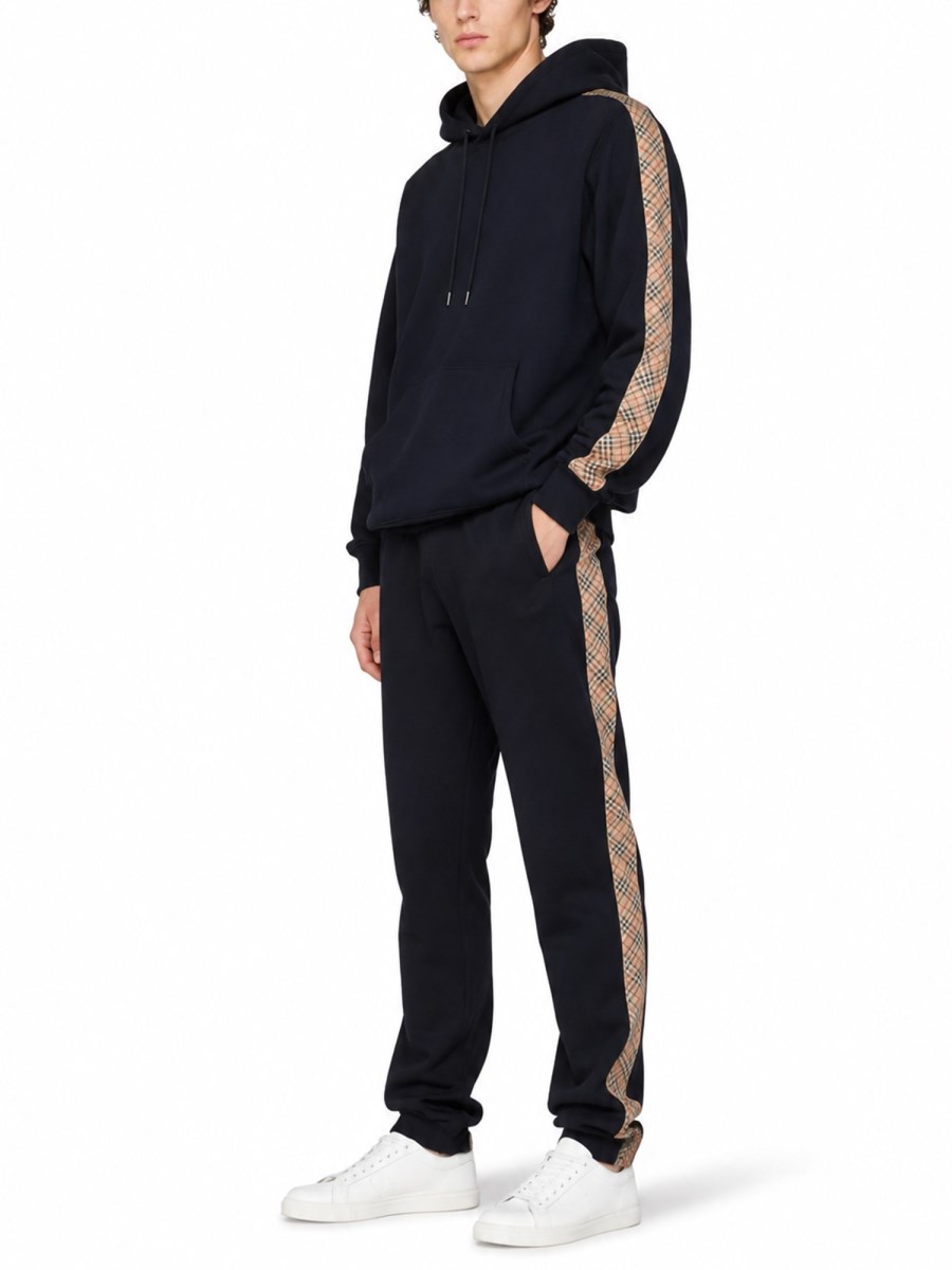 Felpa in cotone con cappuccio, cerniera e finiture Check