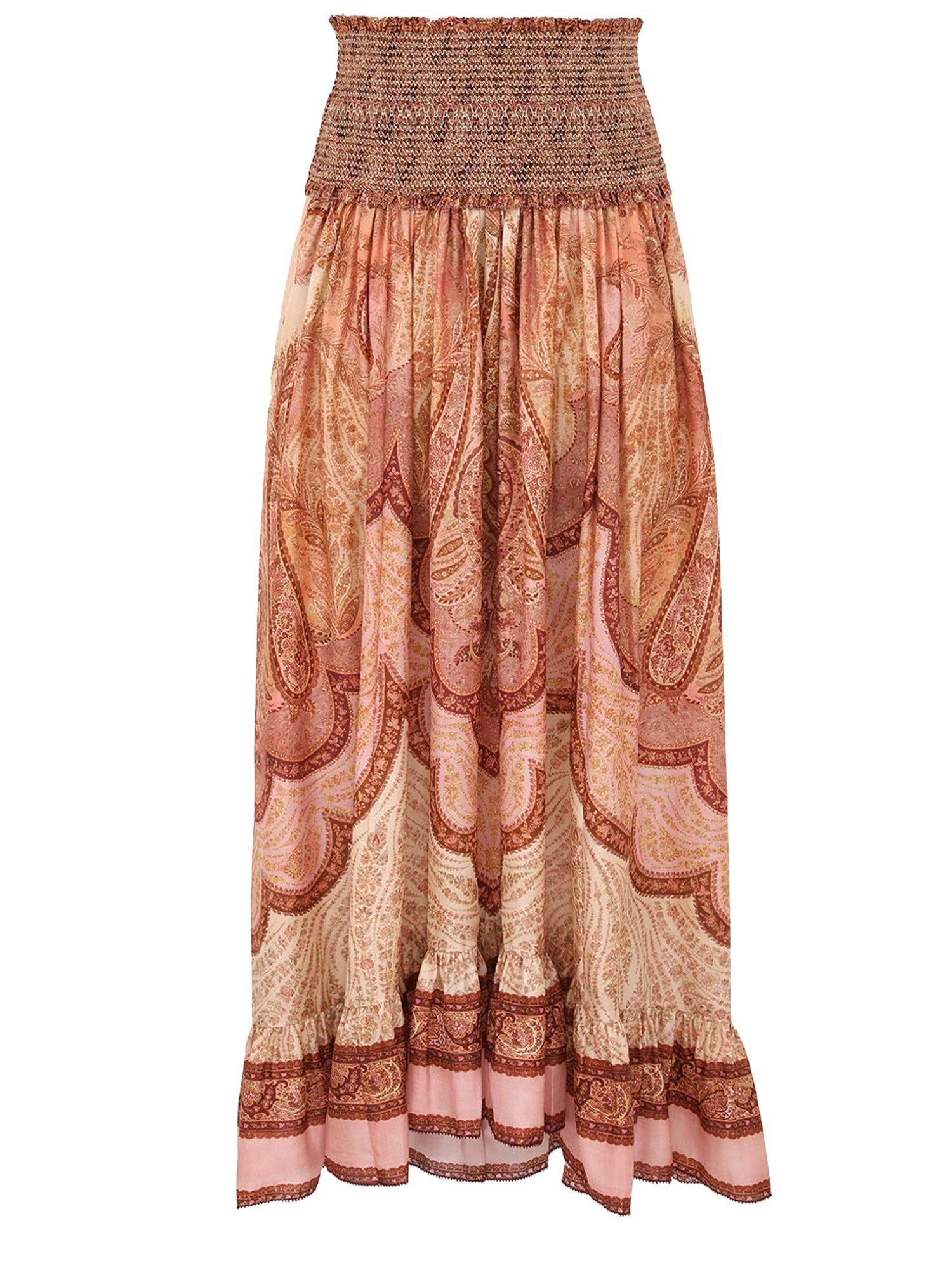 Zimmermann Wanderlust Patterned Silk Maxi Skirt In Brown