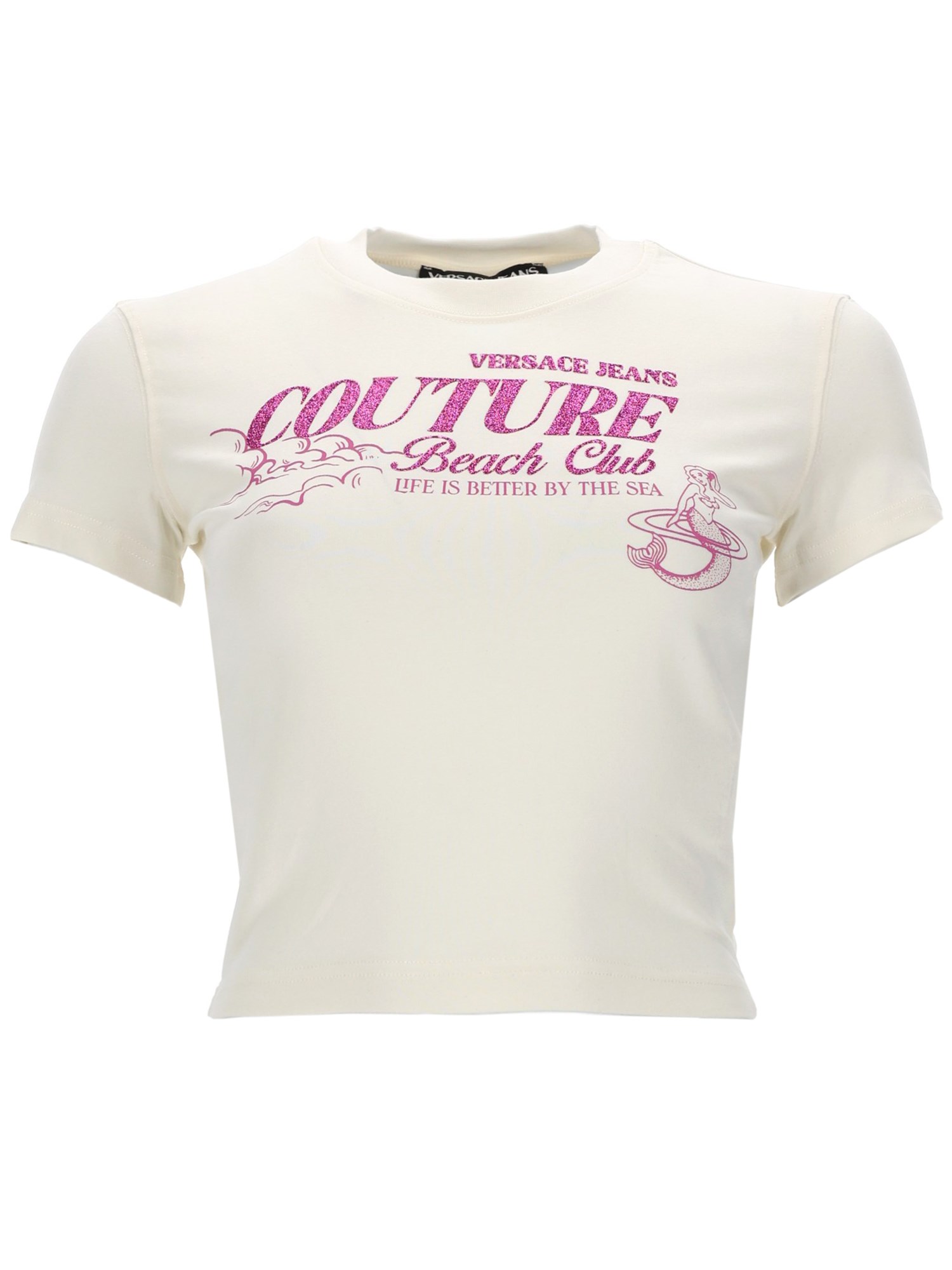versace jeans couture t-shirt con logo glitterato
