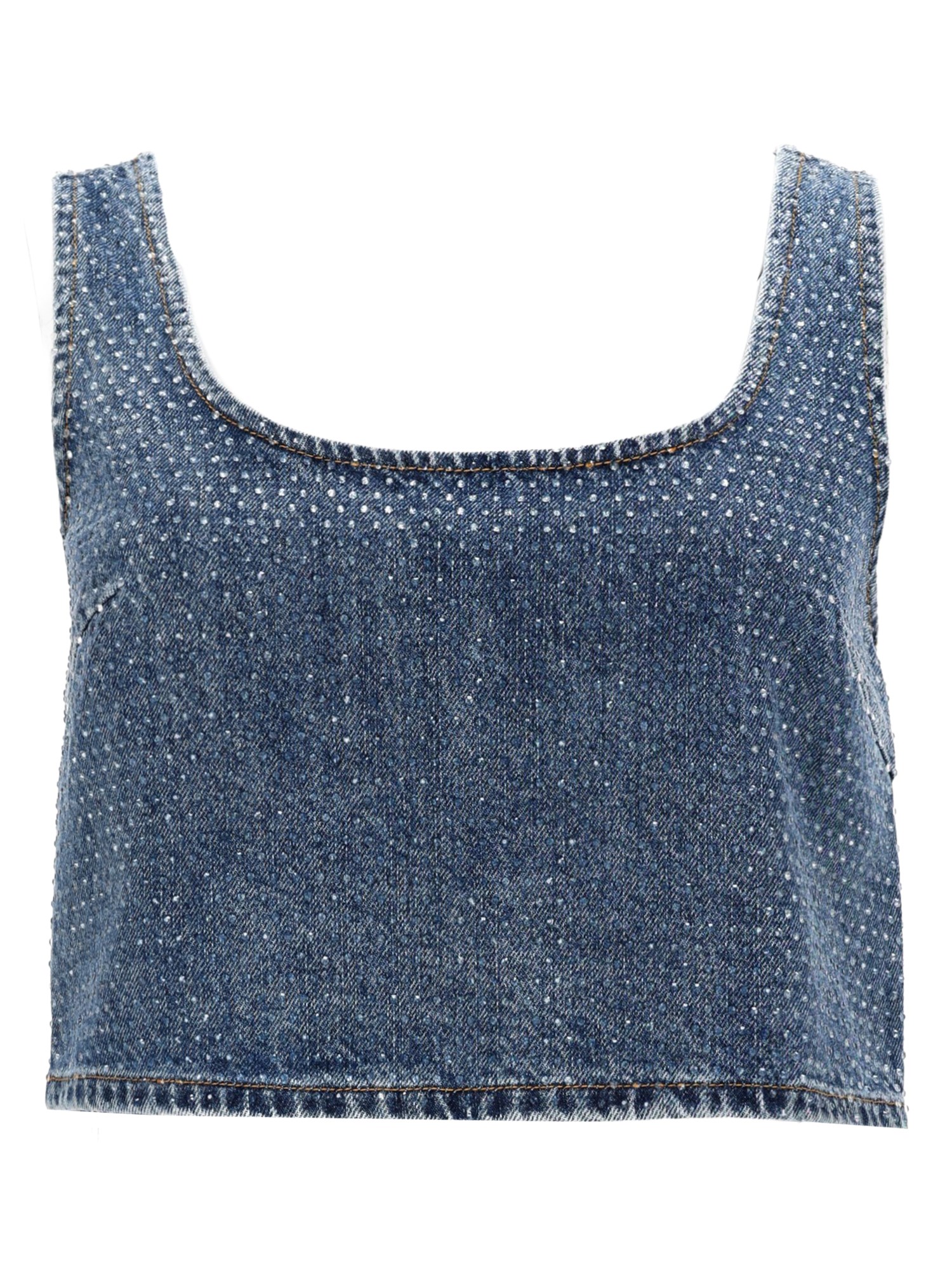 self-portrait denim crop top with rhinestones