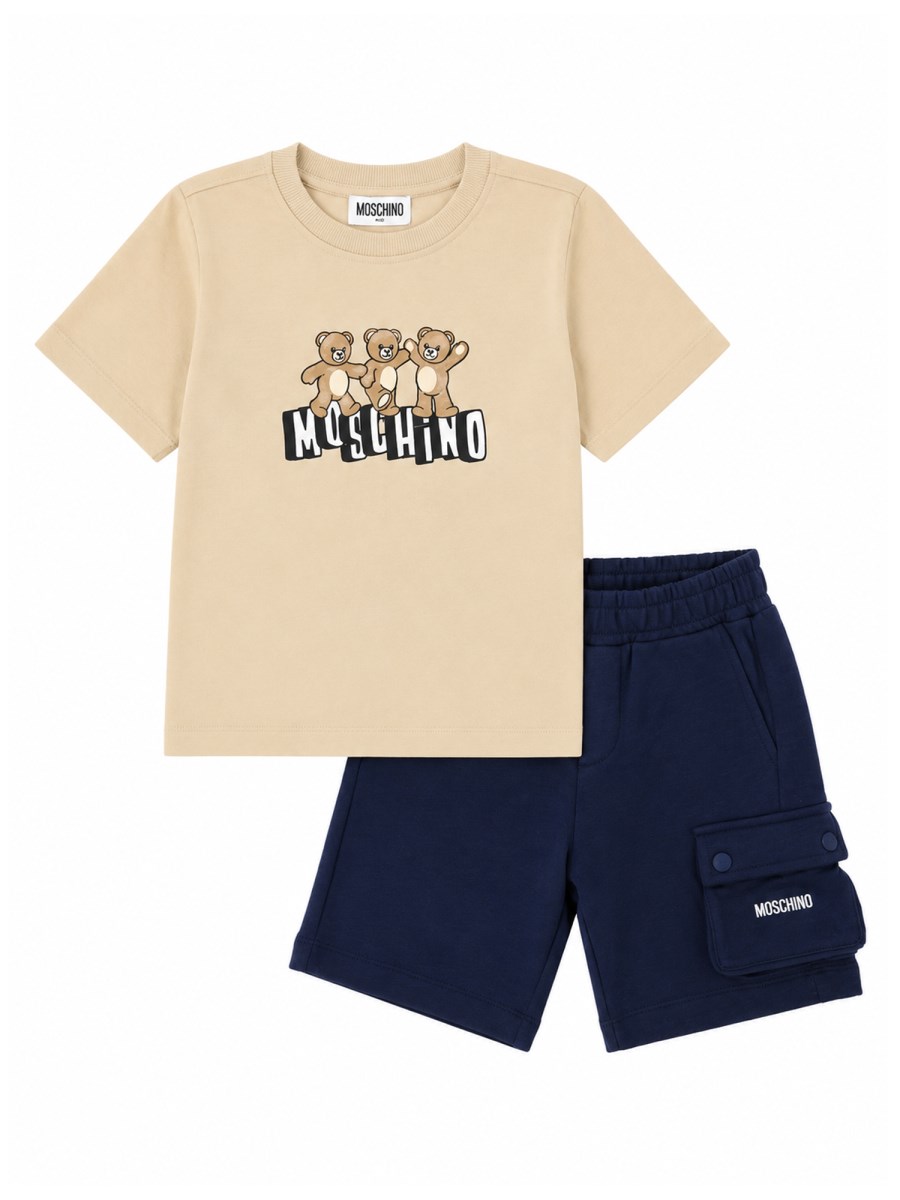 Set sportivo t-shirt a costine e shorts con tasca cargo