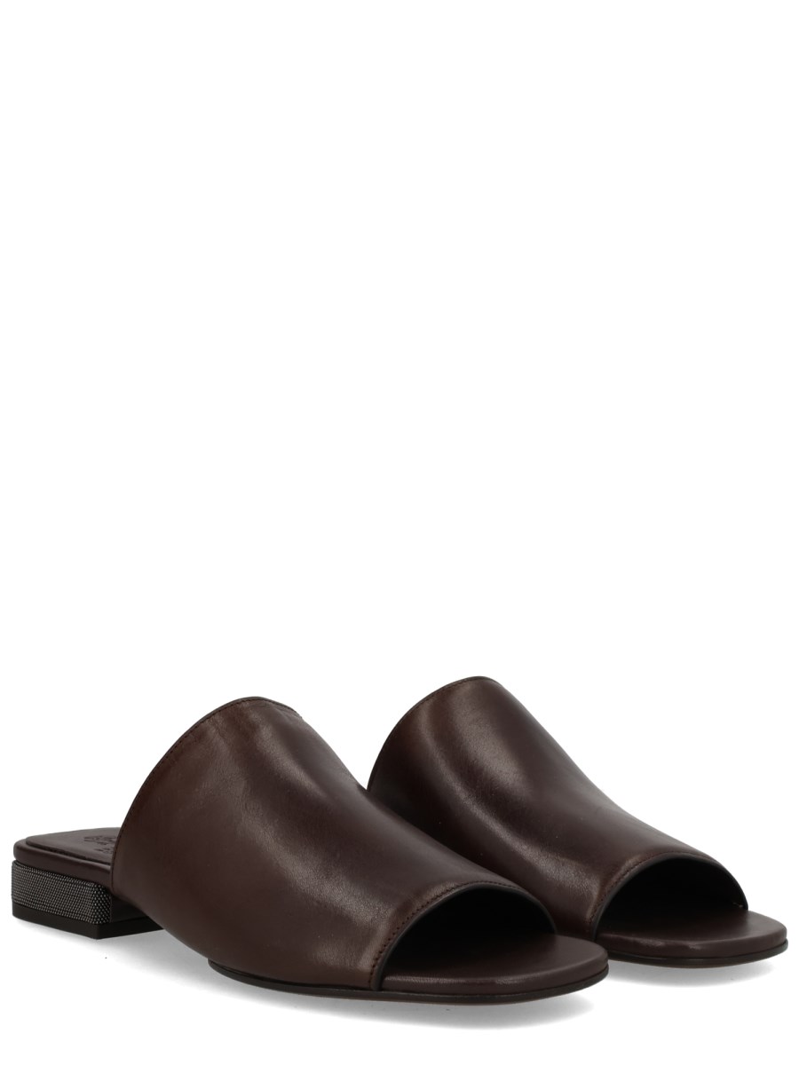 SANDALO IN PELLE CON TACCO DECORATO