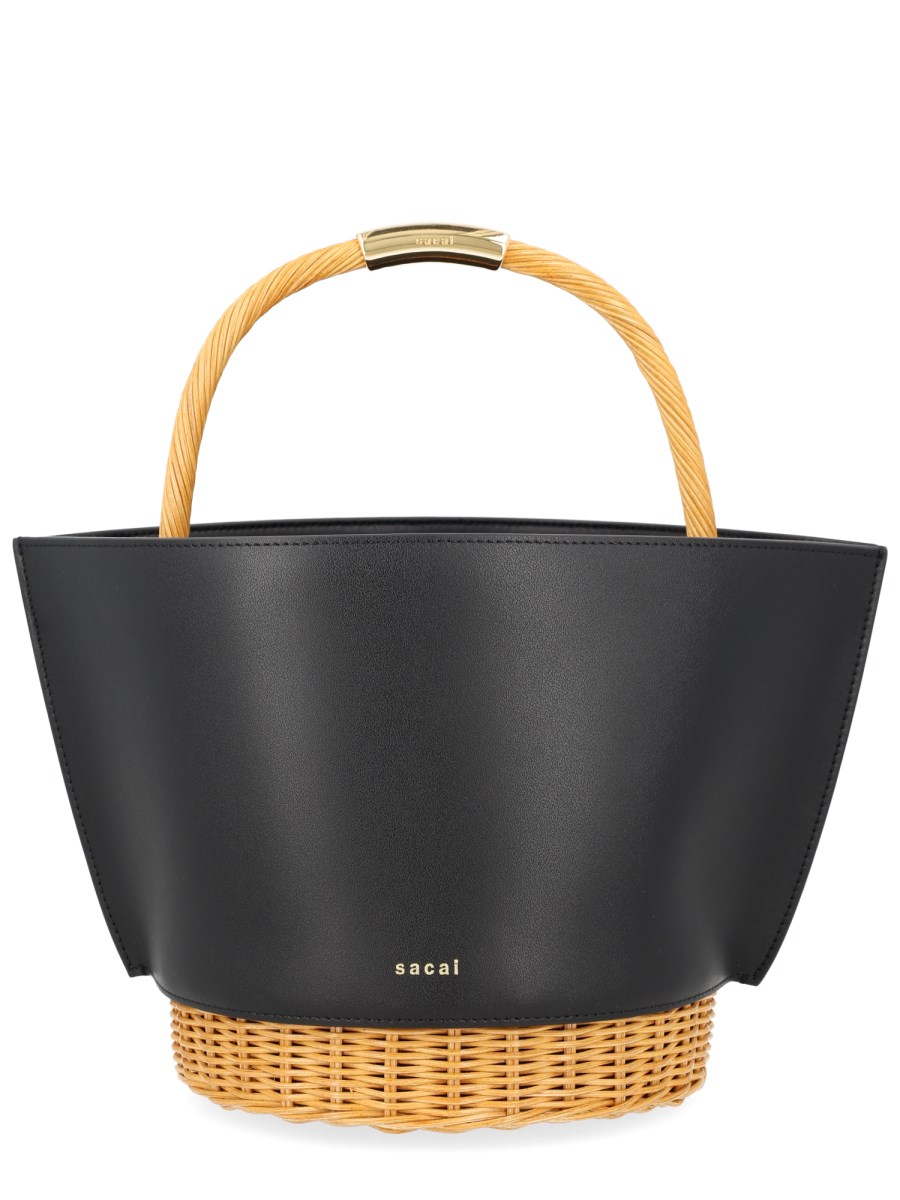 BORSA LEATHER X RATTAN BUCKET