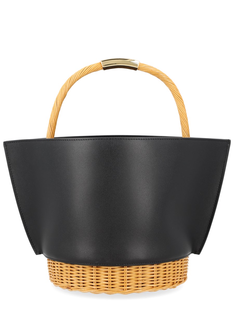 BORSA LEATHER X RATTAN BUCKET