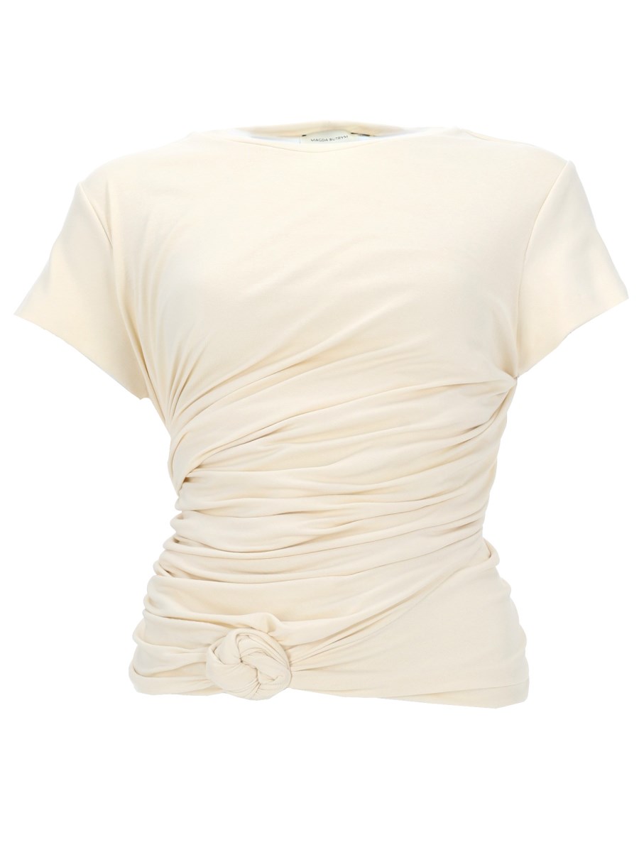 T-SHIRT DRAPPEGGIATA CON NODO LATERALE