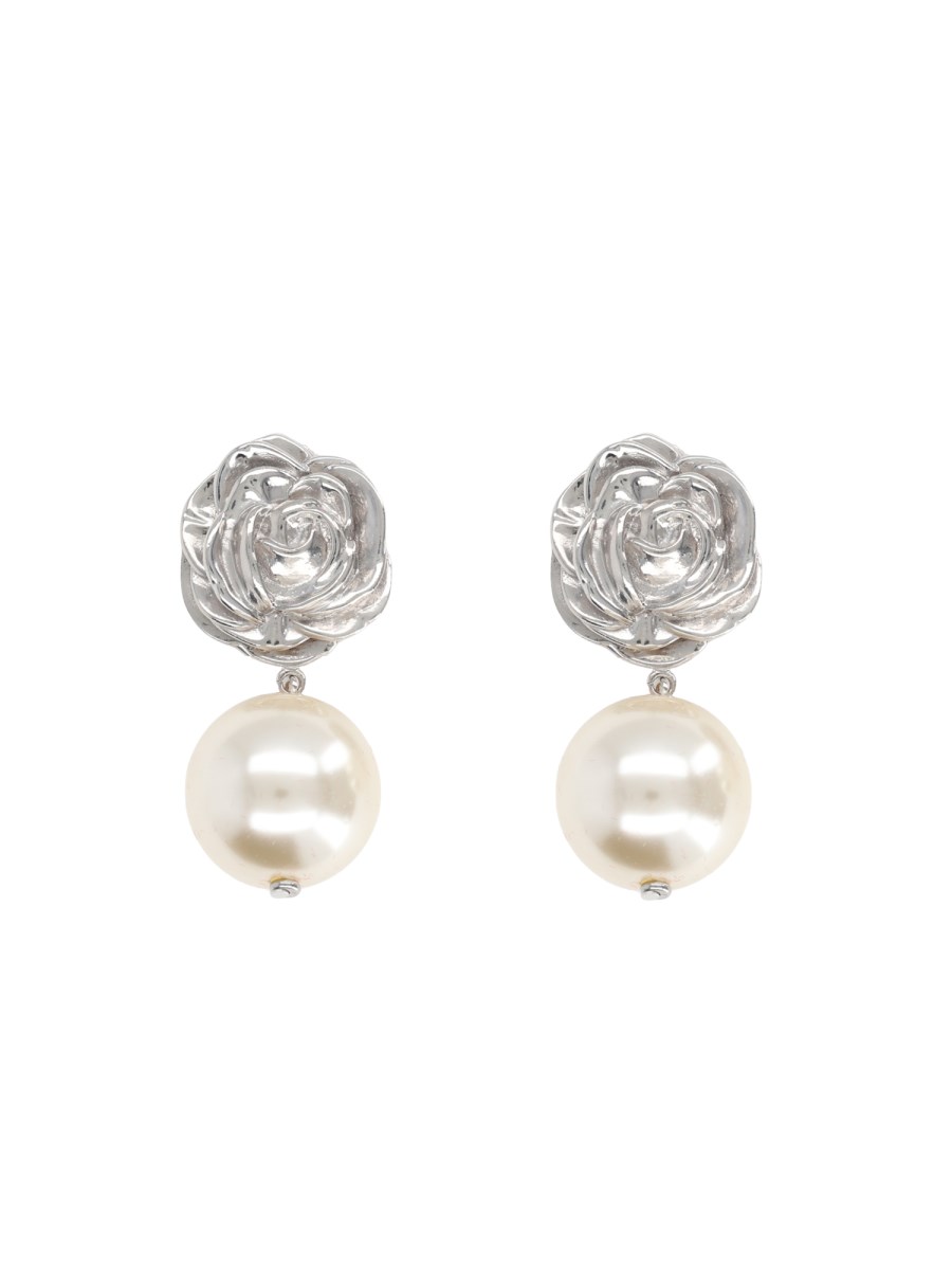 ORECCHINI CON ROSA E PERLA
